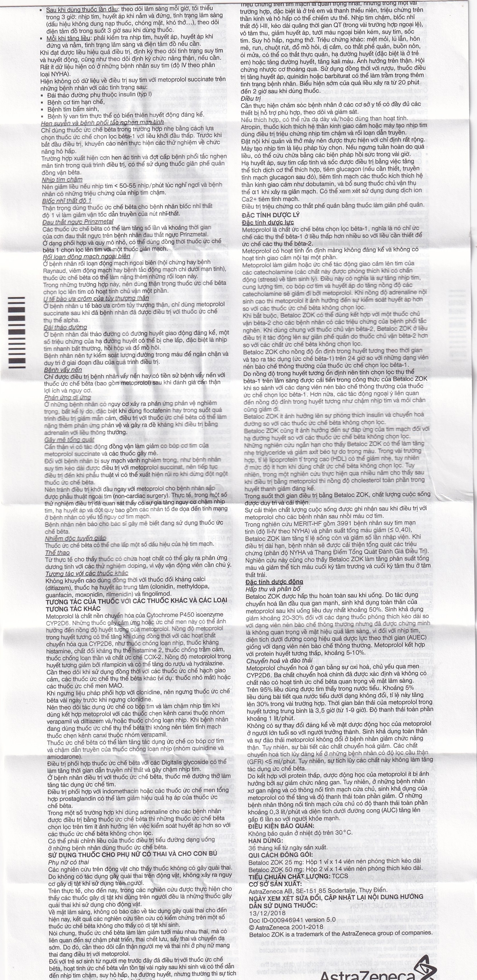 Hình ảnh Thuốc Betaloc Zok 25mg AstraZeneca điều trị tăng huyết áp (1 vỉ x 14 viên)