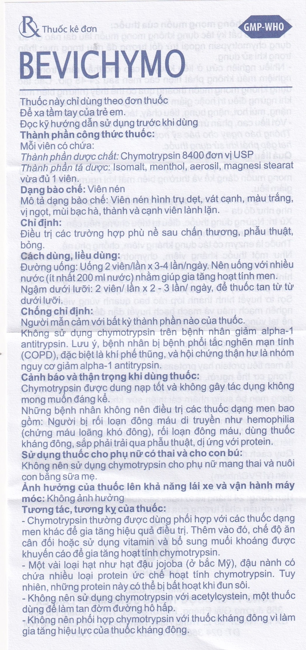 Hình ảnh Thuốc Bevichymo Chymotrypsin 8400 Usp Mediplantex giảm đau, hạ sốt và kháng viêm (1 vỉ x 12 viên)