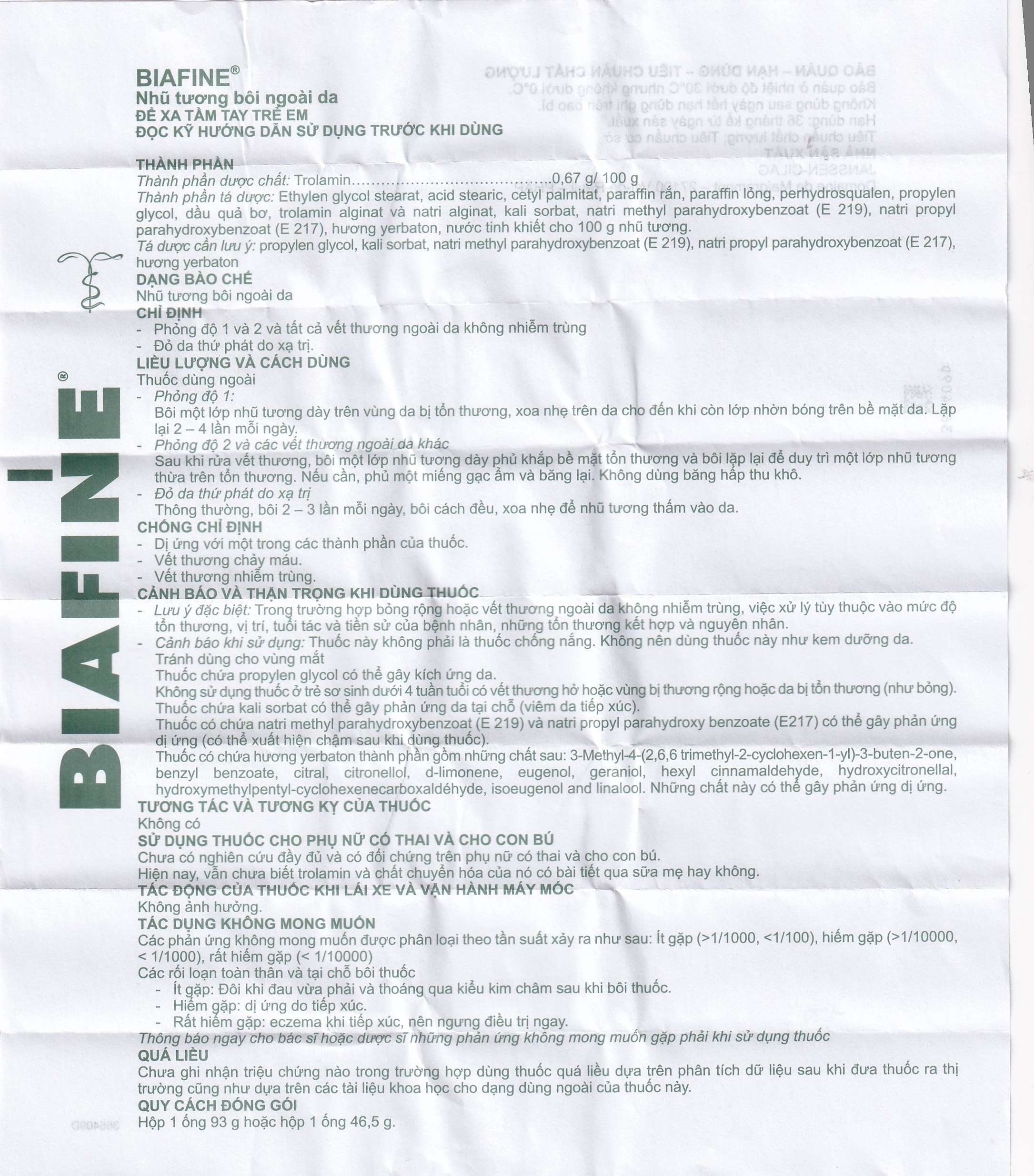 Hình ảnh Nhũ tương Biafine Janssen điều trị bỏng độ 1, độ 2, các vết thương ngoài da không nhiễm trùng (93g)