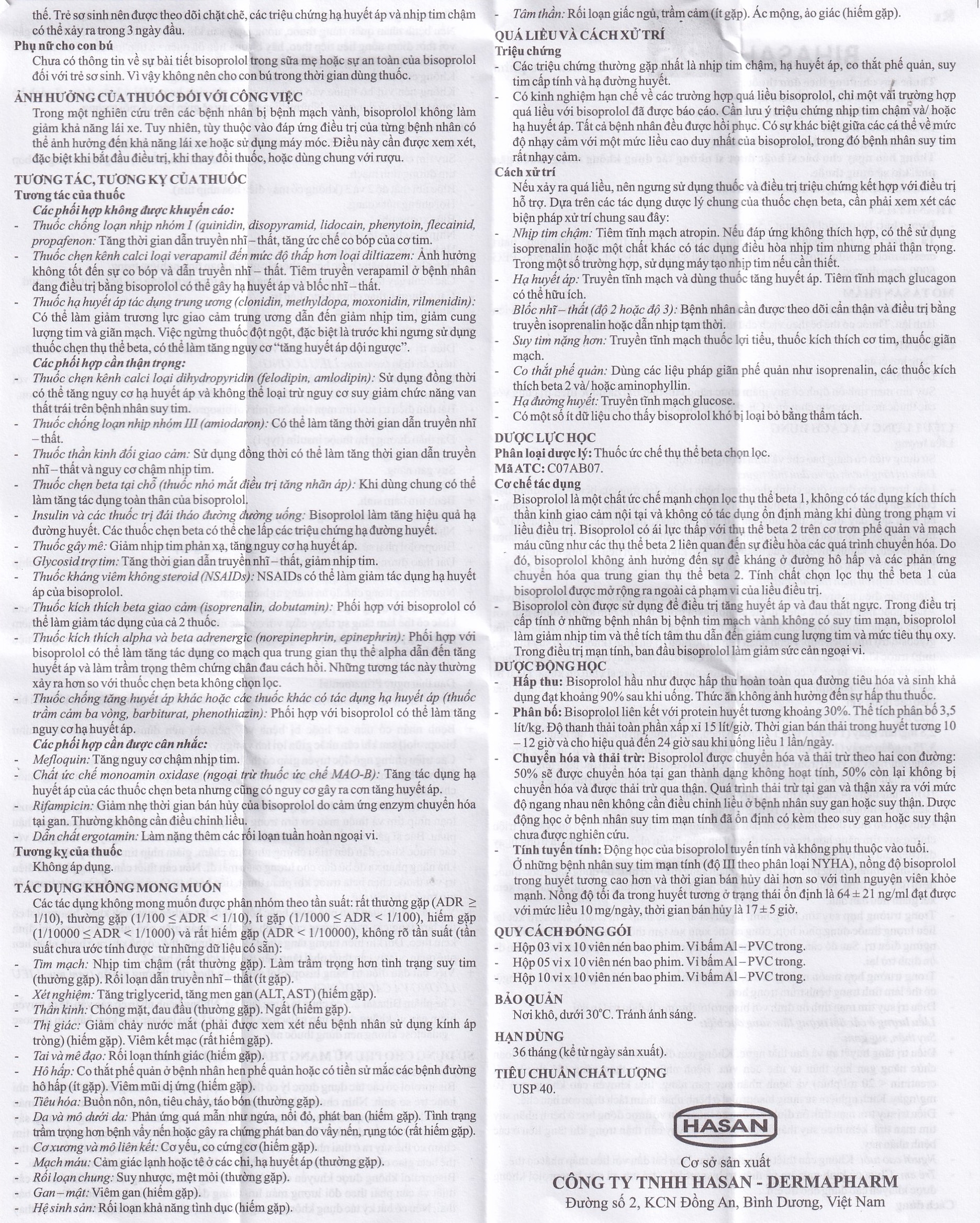 Hình ảnh Thuốc Bihasal 2.5 Hasan điều trị tăng huyết áp, đau thắt ngực, suy tim mạn tính ổn định (5 vỉ x 10 viên)
