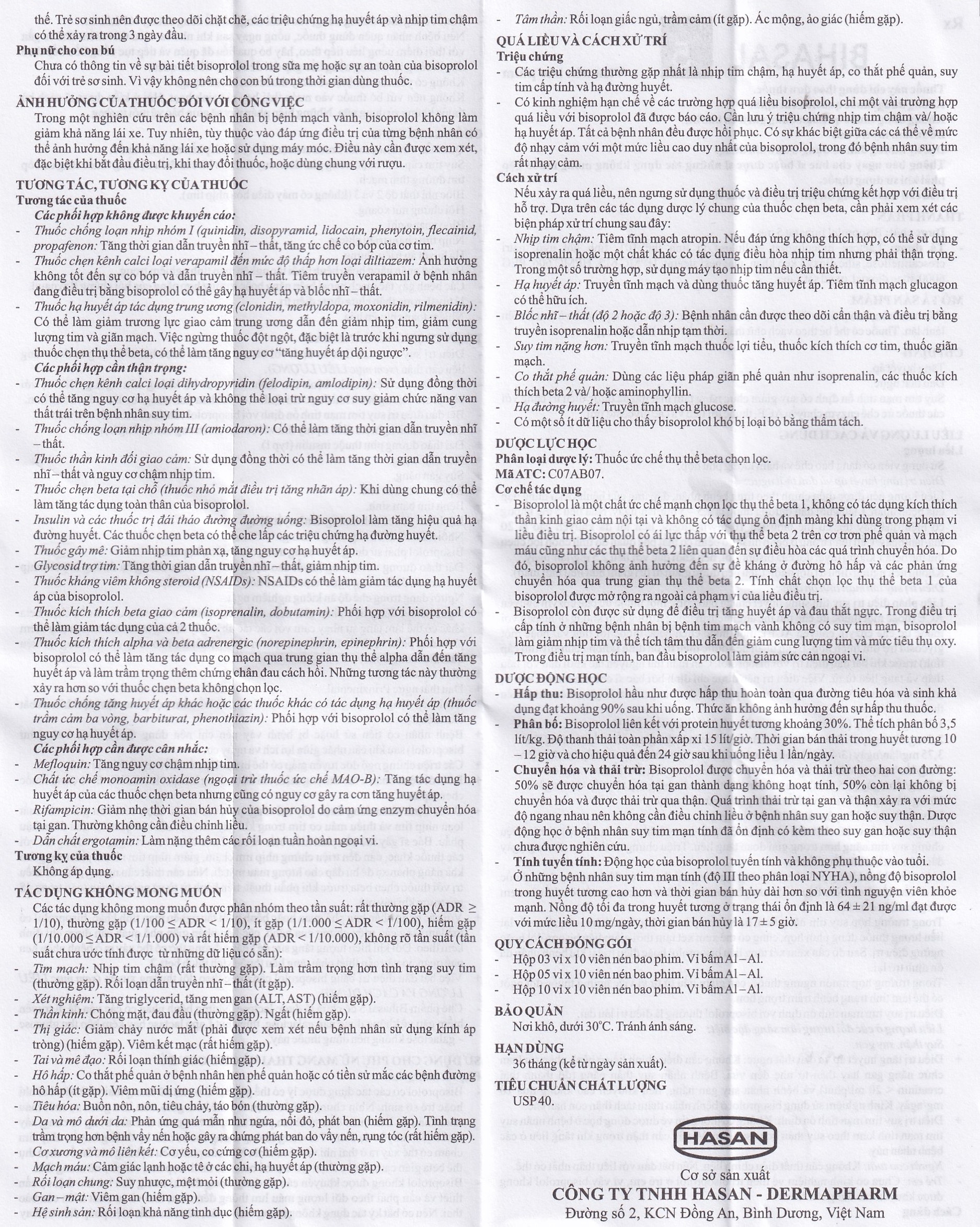 Hình ảnh Thuốc Bihasal 5mg Hasan điều trị tăng huyết áp, đau thắt ngực, suy tim mạn tính ổn định (5 vỉ x 10 viên)