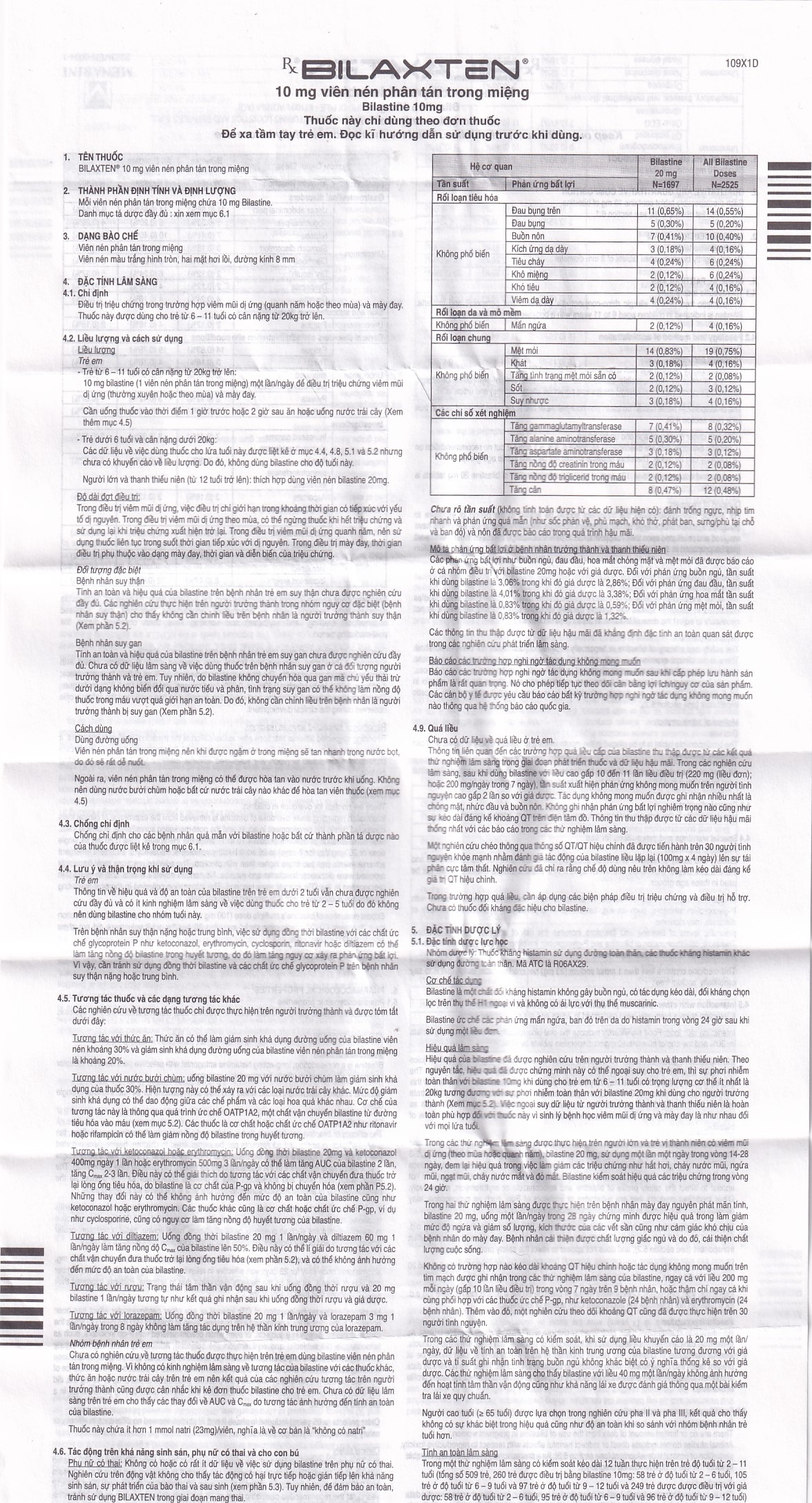 Hình ảnh Thuốc Bilaxten 10mg Menarini điều trị viêm mũi dị ứng, mày đay (1 vỉ x 10 viên)