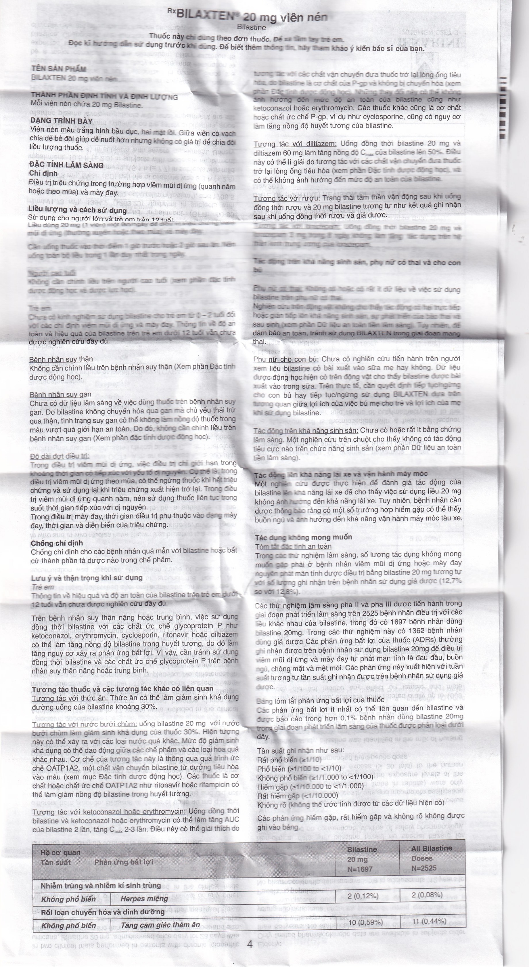 Hình ảnh Thuốc Bilaxten 20mg Menarini điều trị viêm mũi dị ứng, mày đay (1 vỉ x 10 viên)