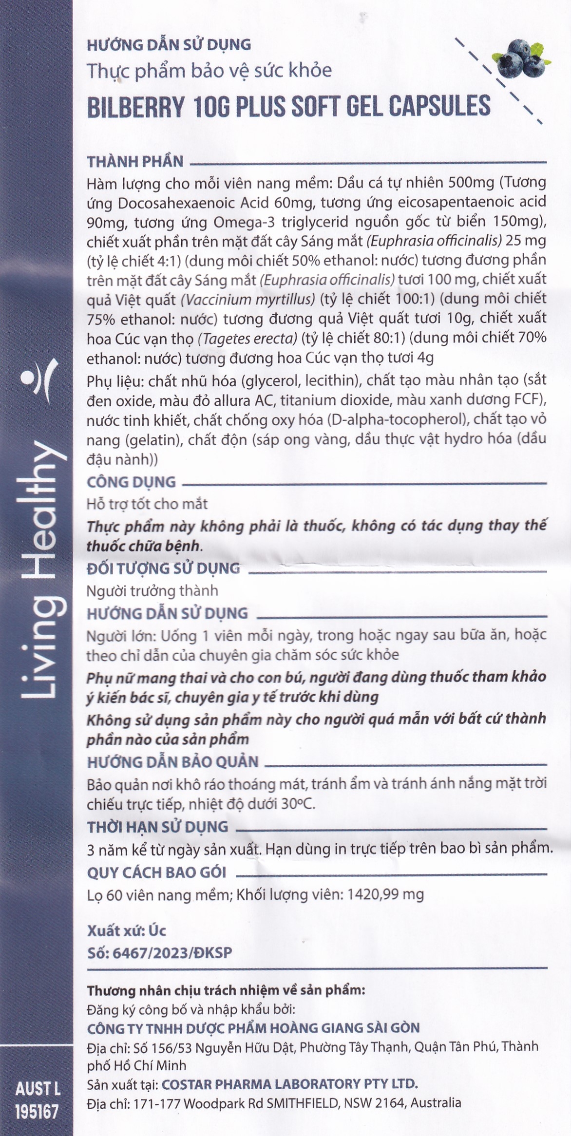 Hình ảnh Viên uống Bilberry 10g Plus Soft Gel Capsules hỗ trợ tăng cường thị lực, chống oxy hóa (60 viên)