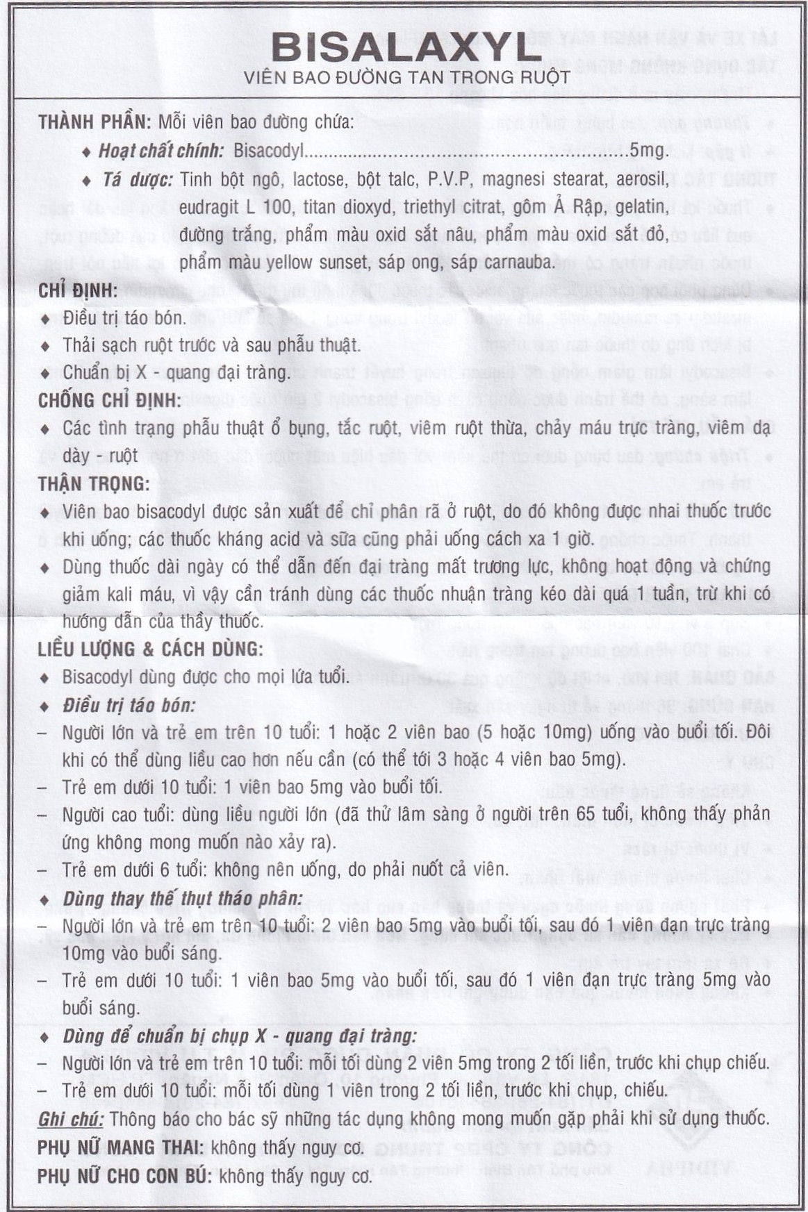 Hình ảnh Thuốc Bisalaxyl Vidipha điều trị táo bón (5 vỉ x 10 viên)