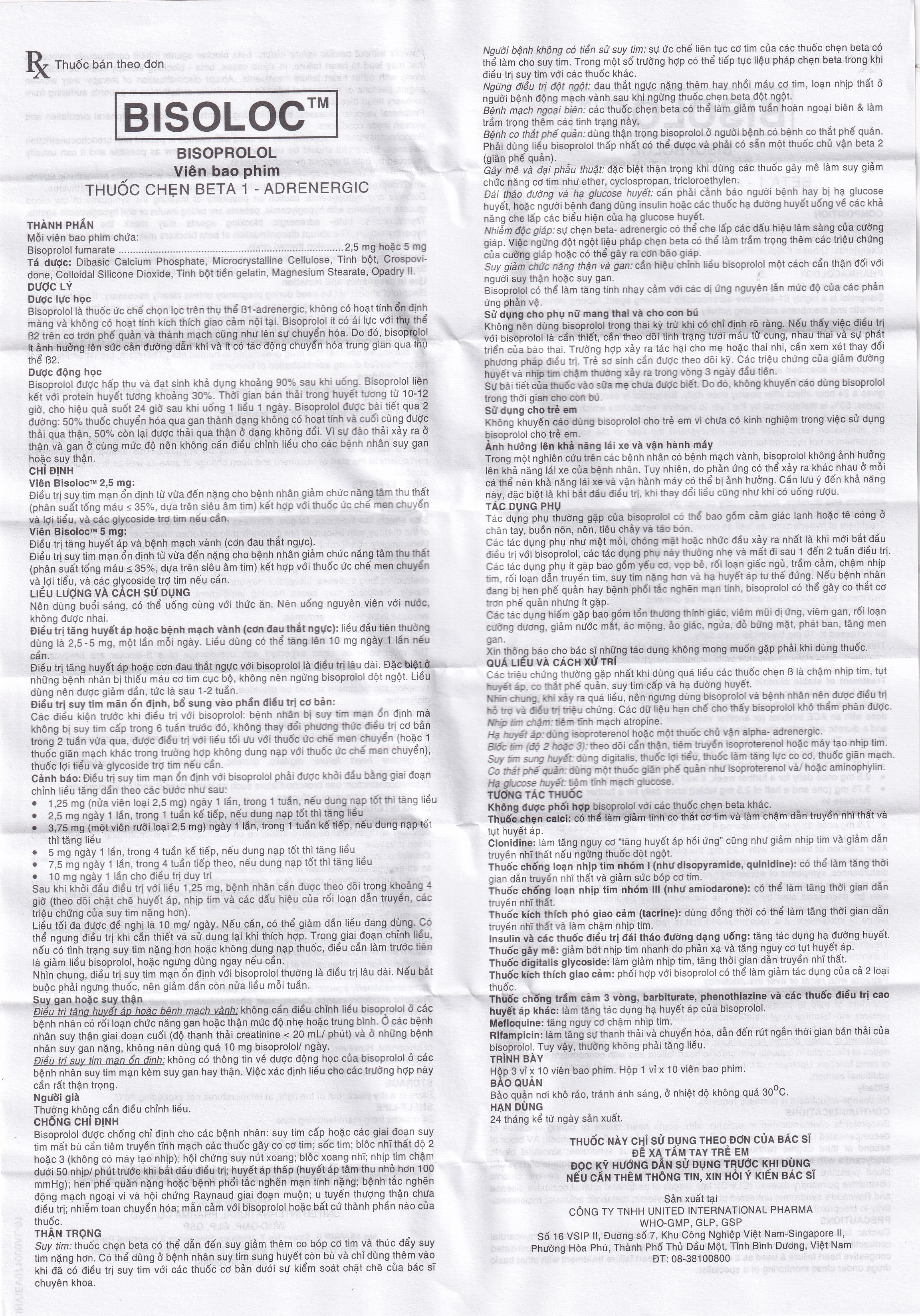Hình ảnh Thuốc Bisoloc United điều trị suy tim mạn ổn định từ vừa đến nặng (3 vỉ x 10 viên)