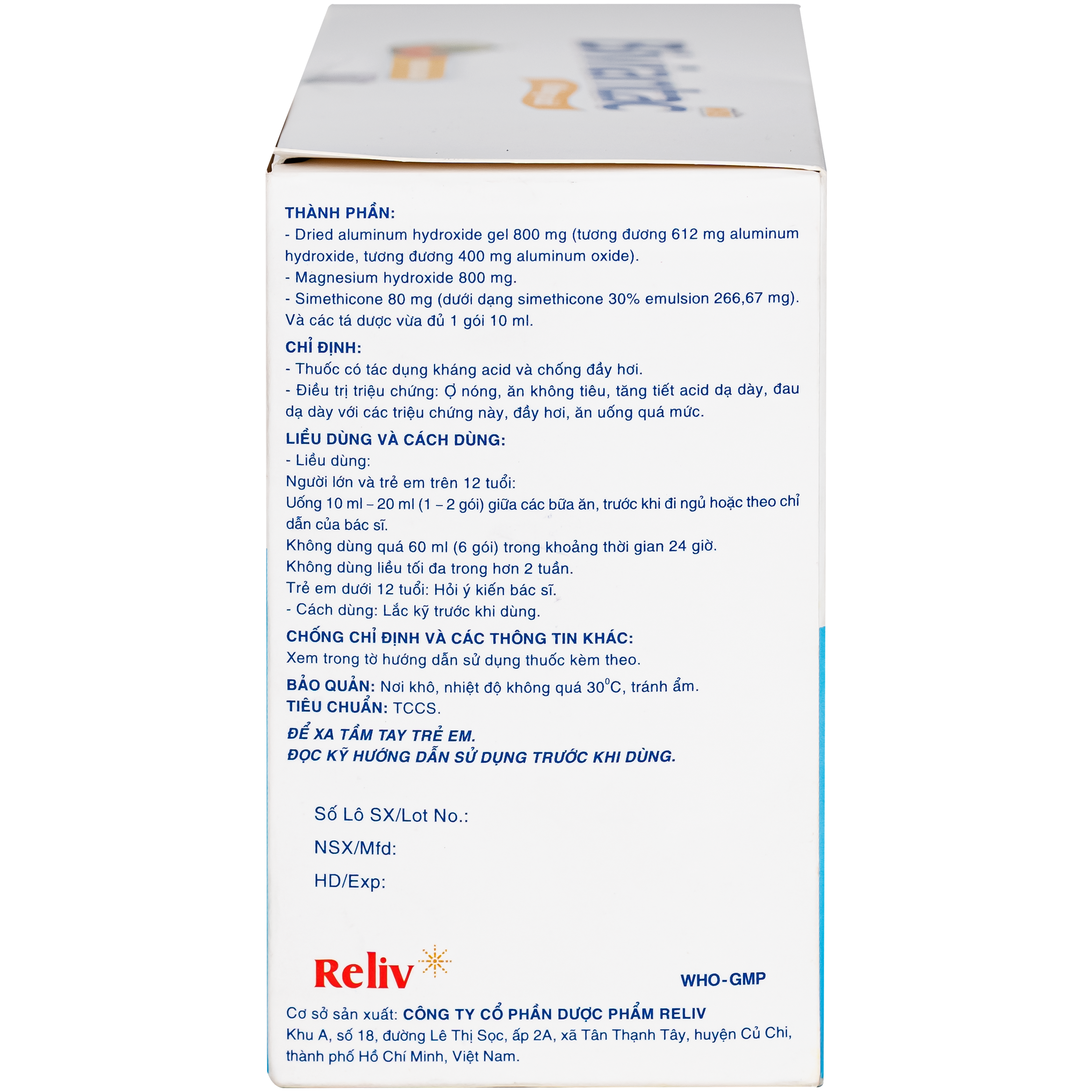 Hình ảnh Hỗn dịch uống Biviantac kháng acid vị dưa gang Reliv (30 gói x 10ml)