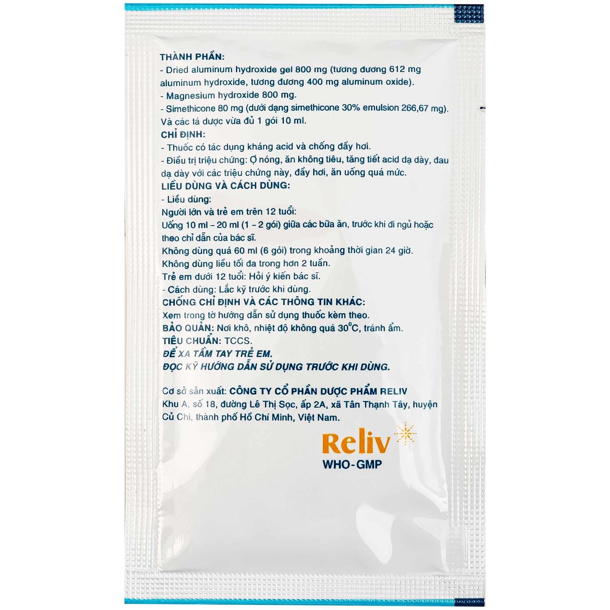 Hình ảnh Hỗn dịch uống Biviantac kháng acid vị dưa gang Reliv (30 gói x 10ml)