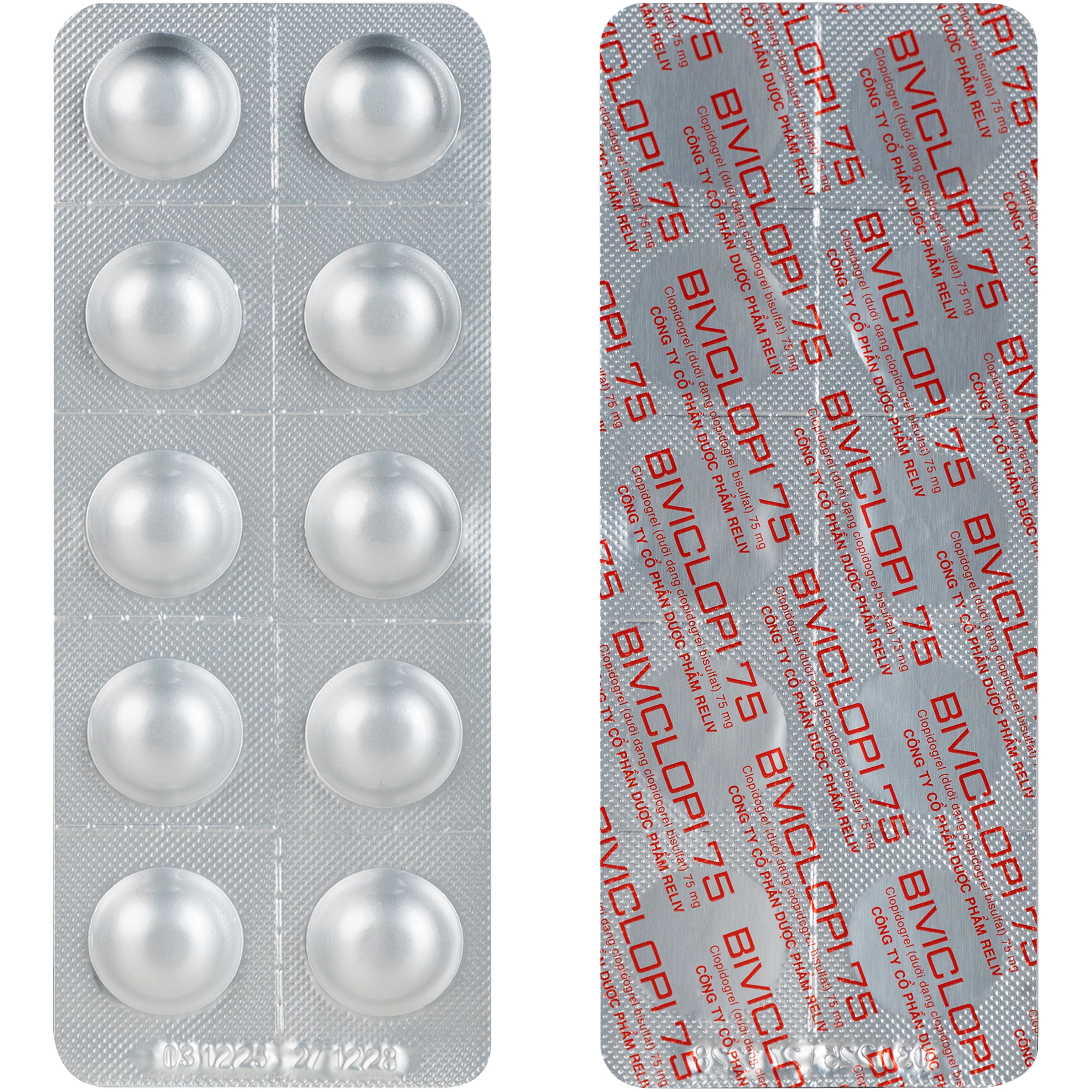 Hình ảnh Thuốc Biviclopi 75mg Reliv chỉ định để dự phòng và giảm nguy cơ xuất hiện các biến cố do xơ vữa động mạch hoặc thuyên tắc huyết khối (3 vỉ x 10 viên)
