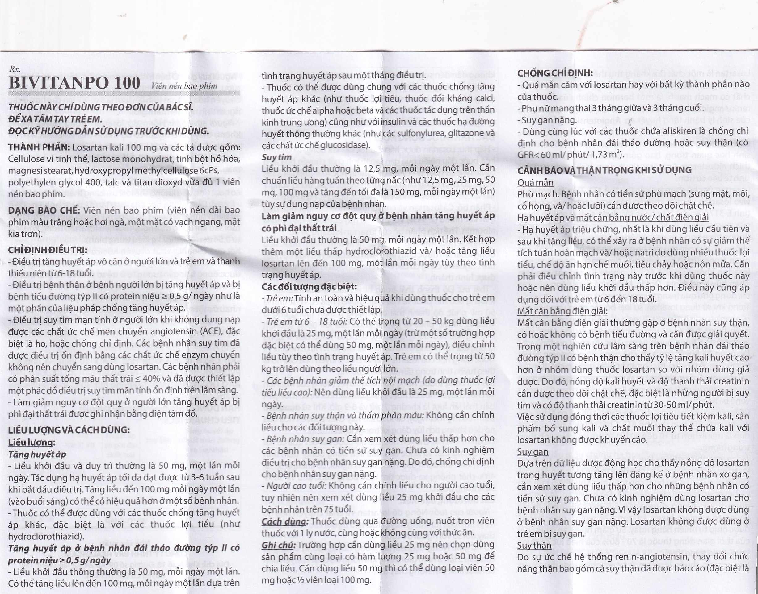 Hình ảnh Thuốc Bivitanpo 100 BV điều trị tăng huyết áp mức độ nhẹ và vừa (3 vỉ x 10 viên)