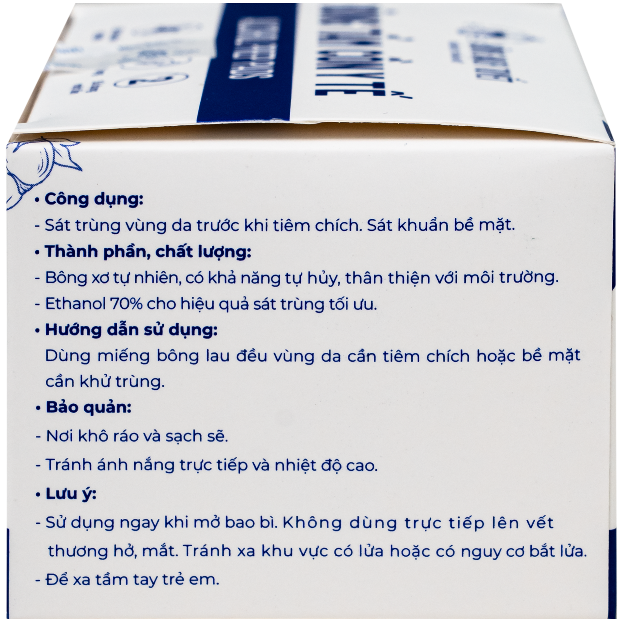 Hình ảnh Bông tẩm cồn Bông Bạch Tuyết 3x6cm - Làm sạch và khử trùng da trước khi tiêm (100 miếng)