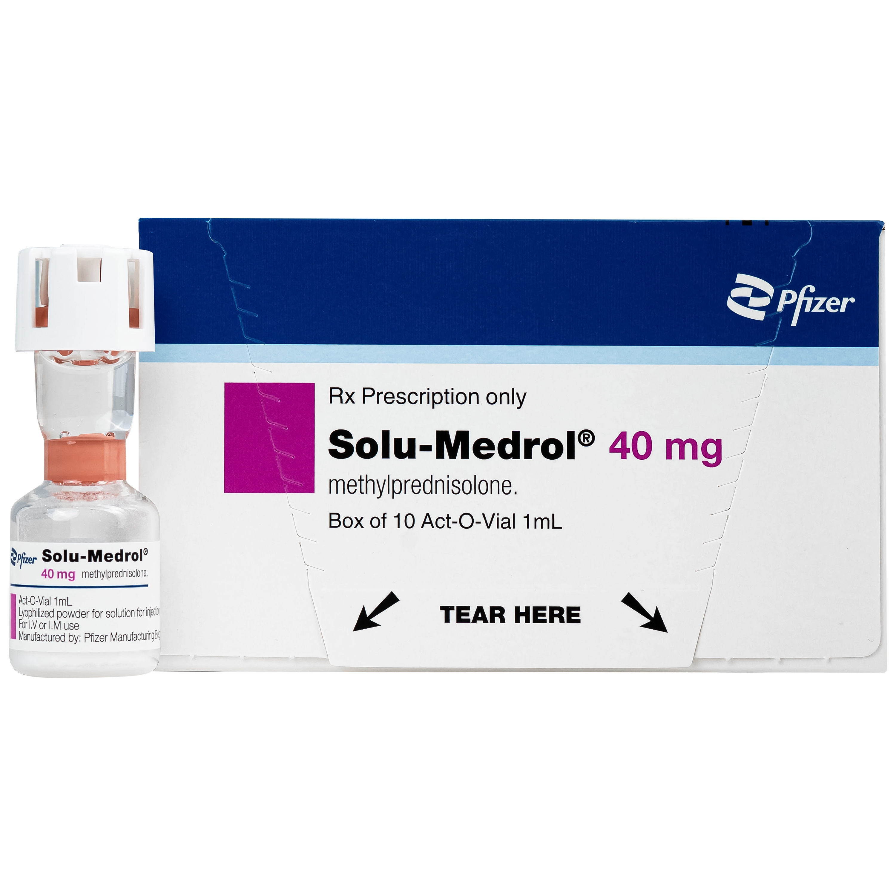 Hình ảnh Bột pha tiêm Solu-Medrol 40mg Pfizer điều trị rối loạn thấp khớp, lupus ban đỏ hệ thống (Hộp 10 lọ x 1ml)