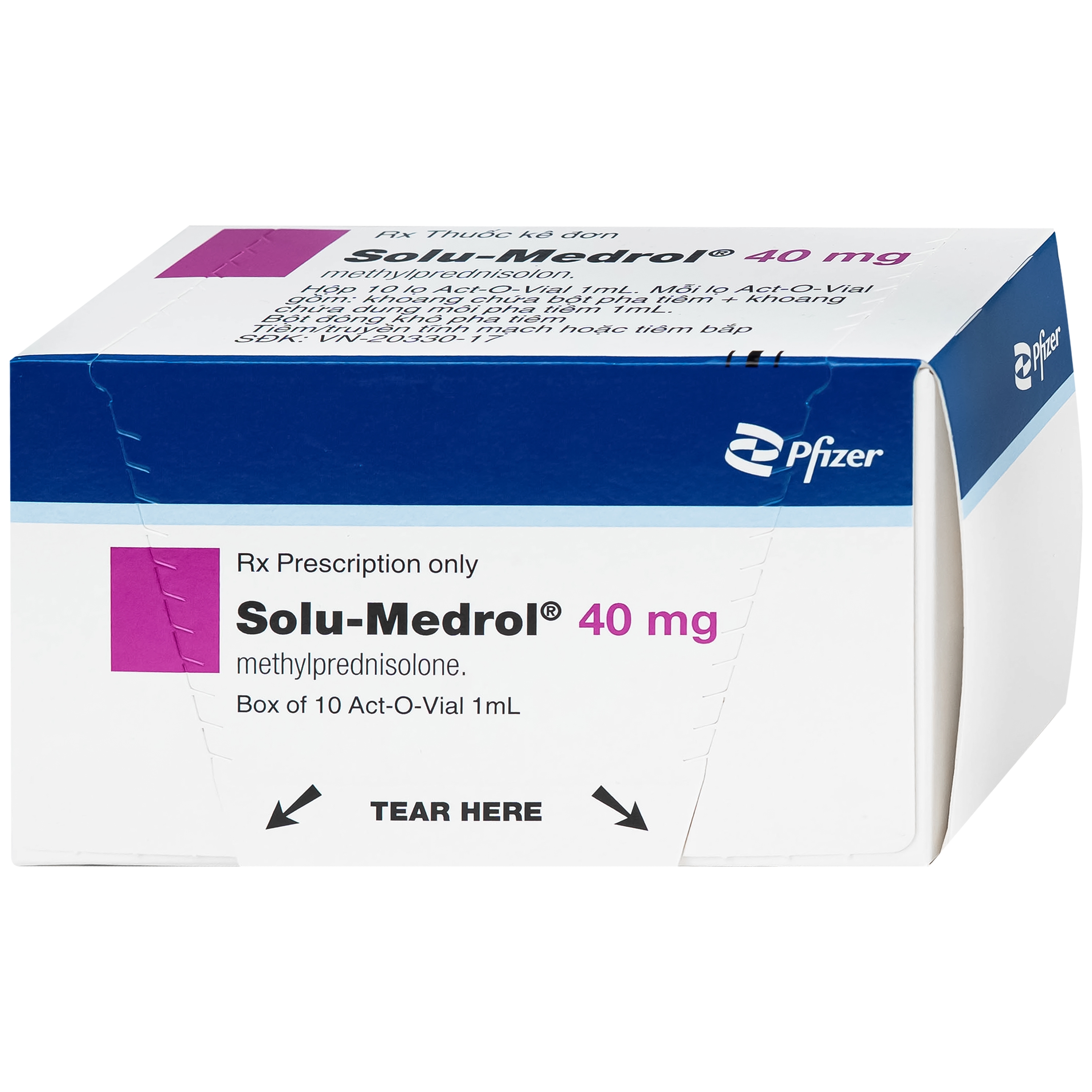 Hình ảnh Bột pha tiêm Solu-Medrol 40mg Pfizer điều trị rối loạn thấp khớp, lupus ban đỏ hệ thống (Hộp 10 lọ x 1ml)