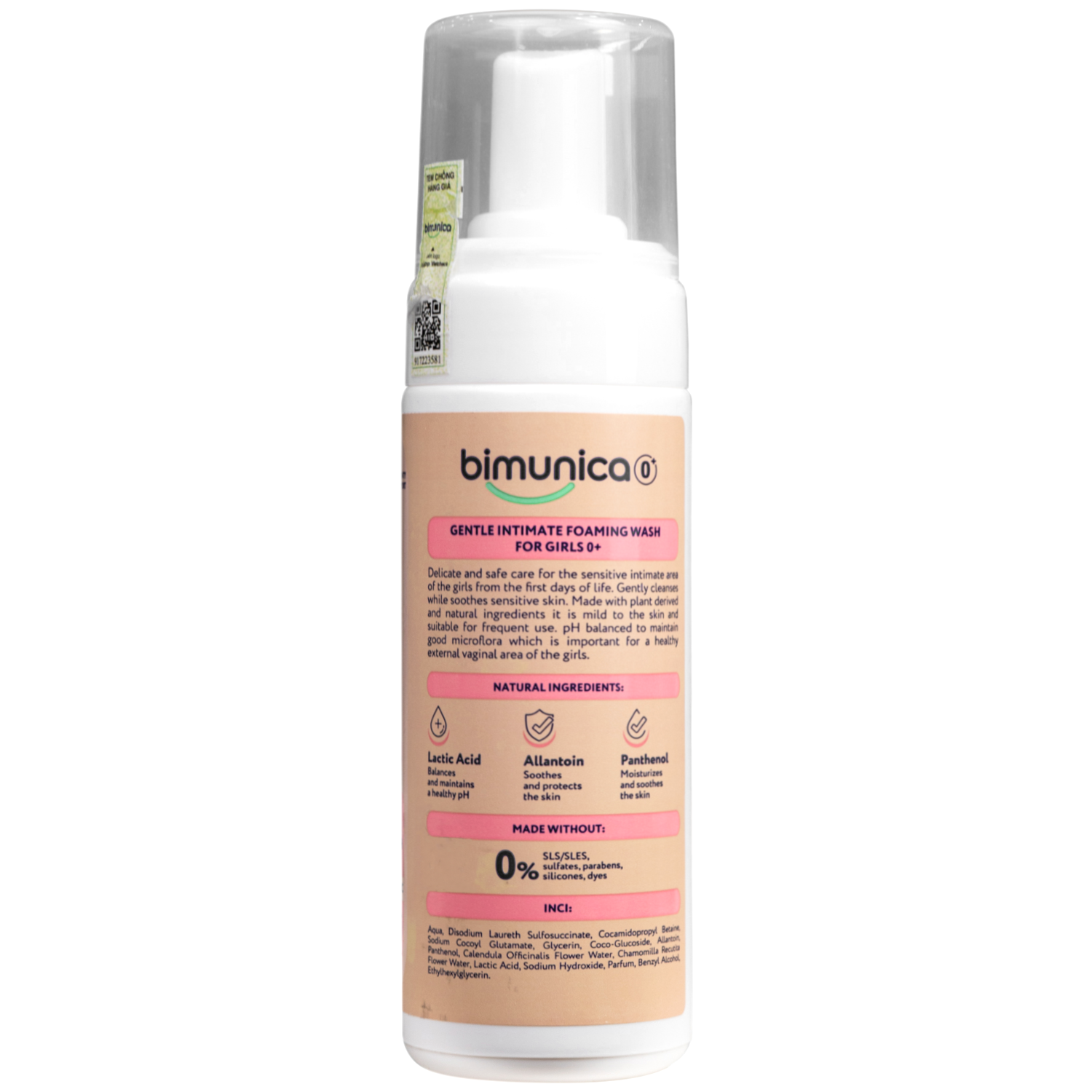 Hình ảnh Bọt vệ sinh Bimunica giúp làm sạch dịu nhẹ vùng kín cho bé gái từ sơ sinh chai 150ml