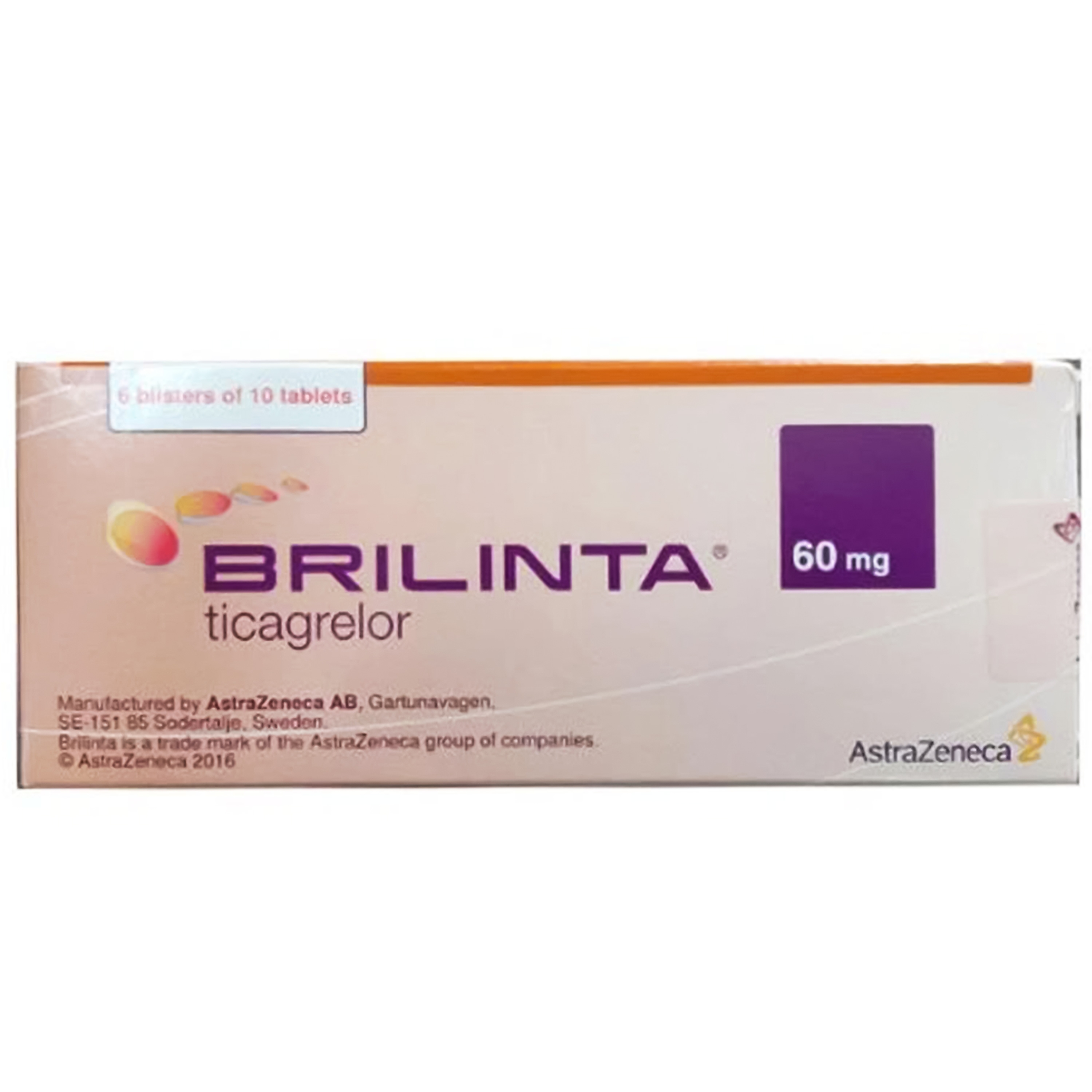Hình ảnh Thuốc Brilinta AstraZeneca 60mg giảm nguy cơ bị lên cơn đau tim, đột quỵ (6 vỉ x 10 viên)