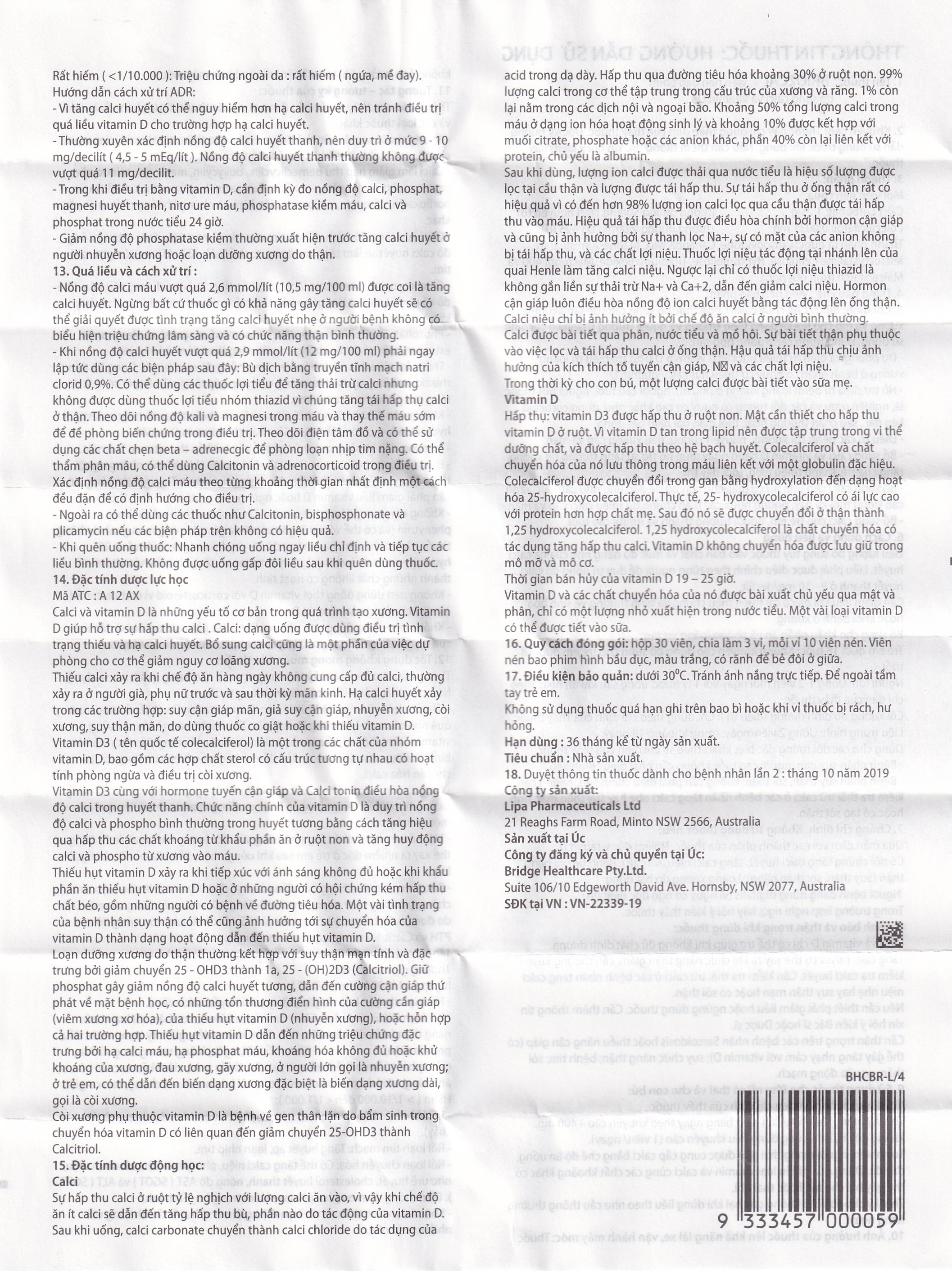 Hình ảnh Thuốc Briozcal Bridge Healthcare dự phòng và điều trị thiếu hụt calci, vitamin D3 (3 vỉ x 10 viên)