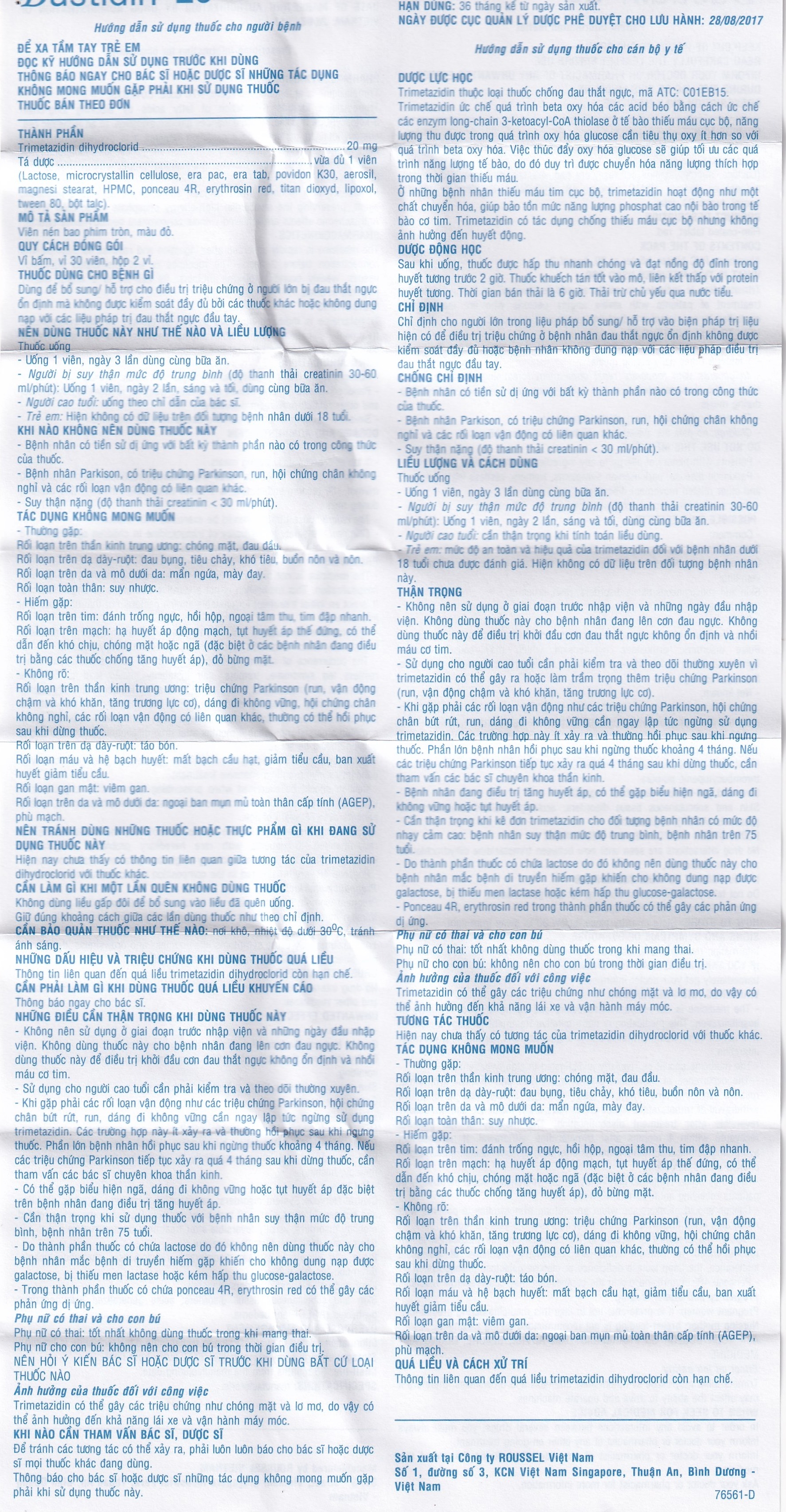 Hình ảnh Thuốc Bustidin 20 Roussel điều trị đau thắt ngực ổn định (2 vỉ x 30 viên)