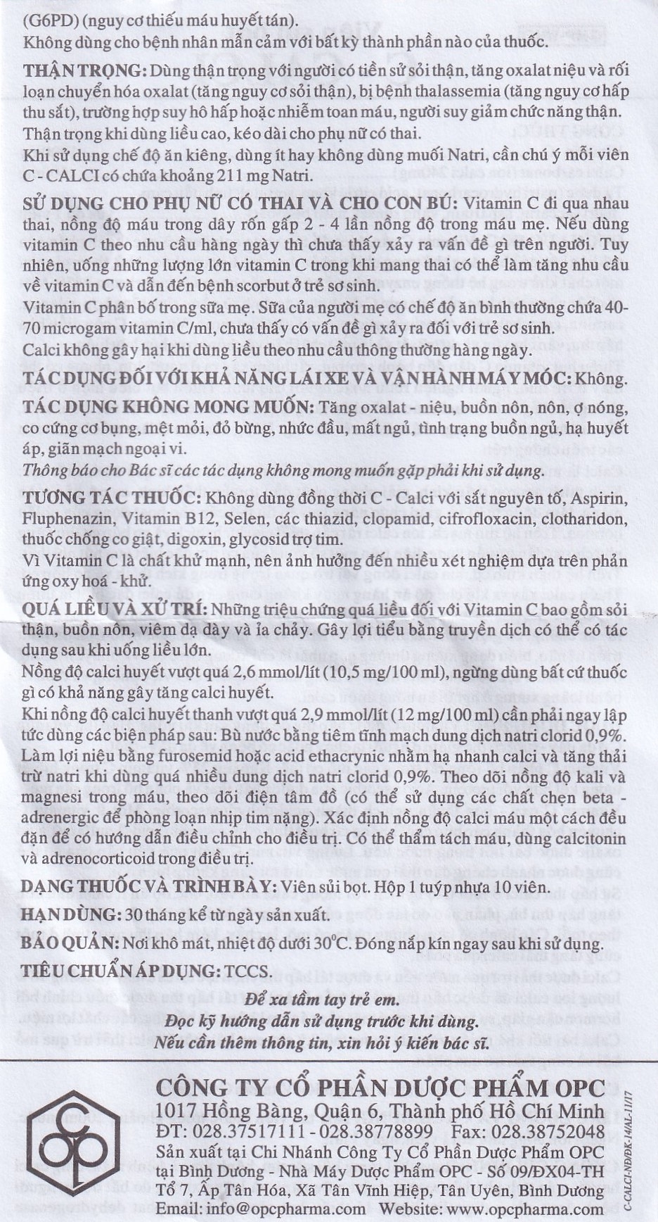 Hình ảnh Viên sủi C-Calci OPC phòng và điều trị tình trạng thiếu Vitamin C và Calci (10 viên)