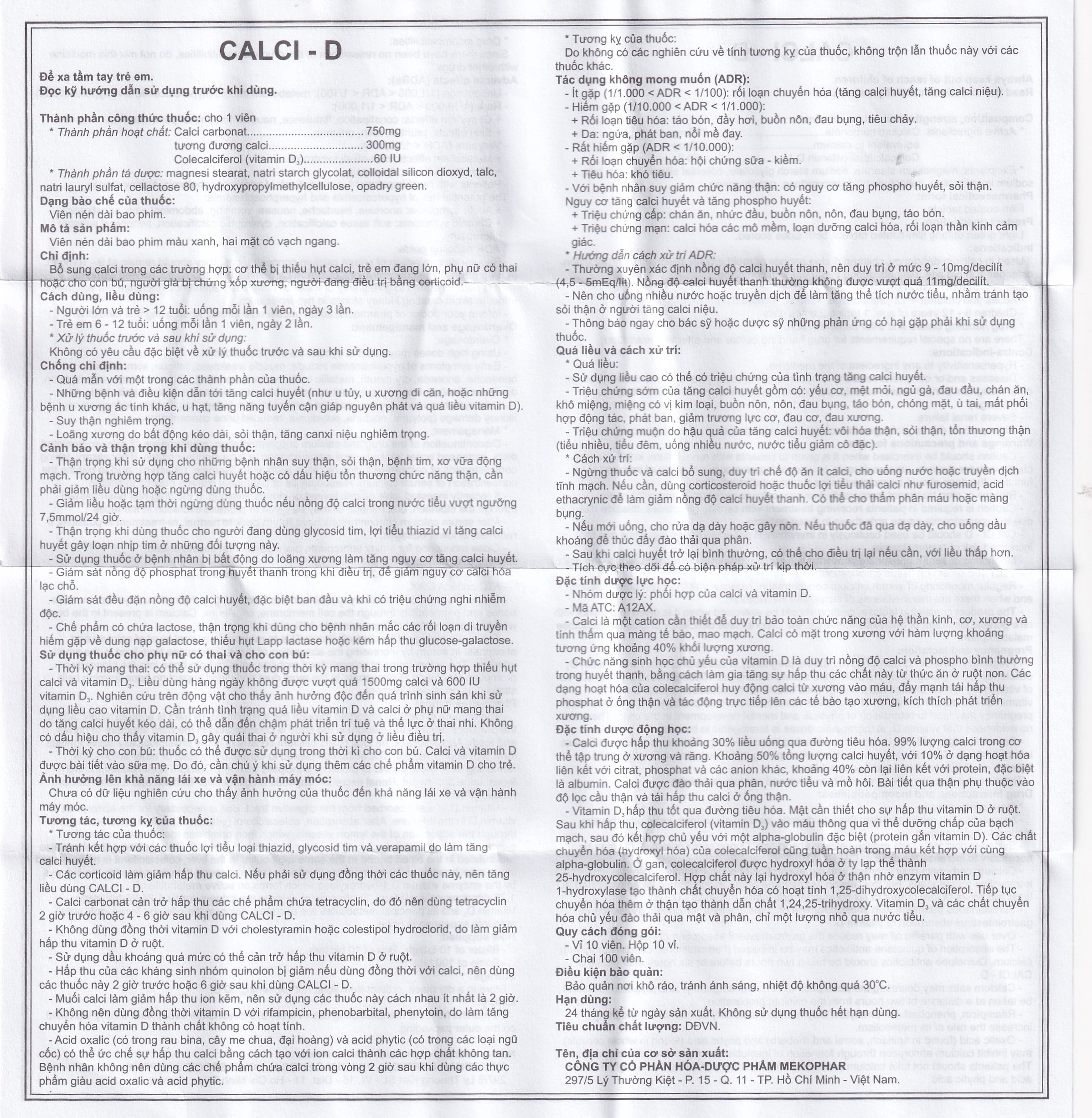 Hình ảnh Thuốc Calci - D Mekophar bổ sung calci (10 vỉ x 10 viên)