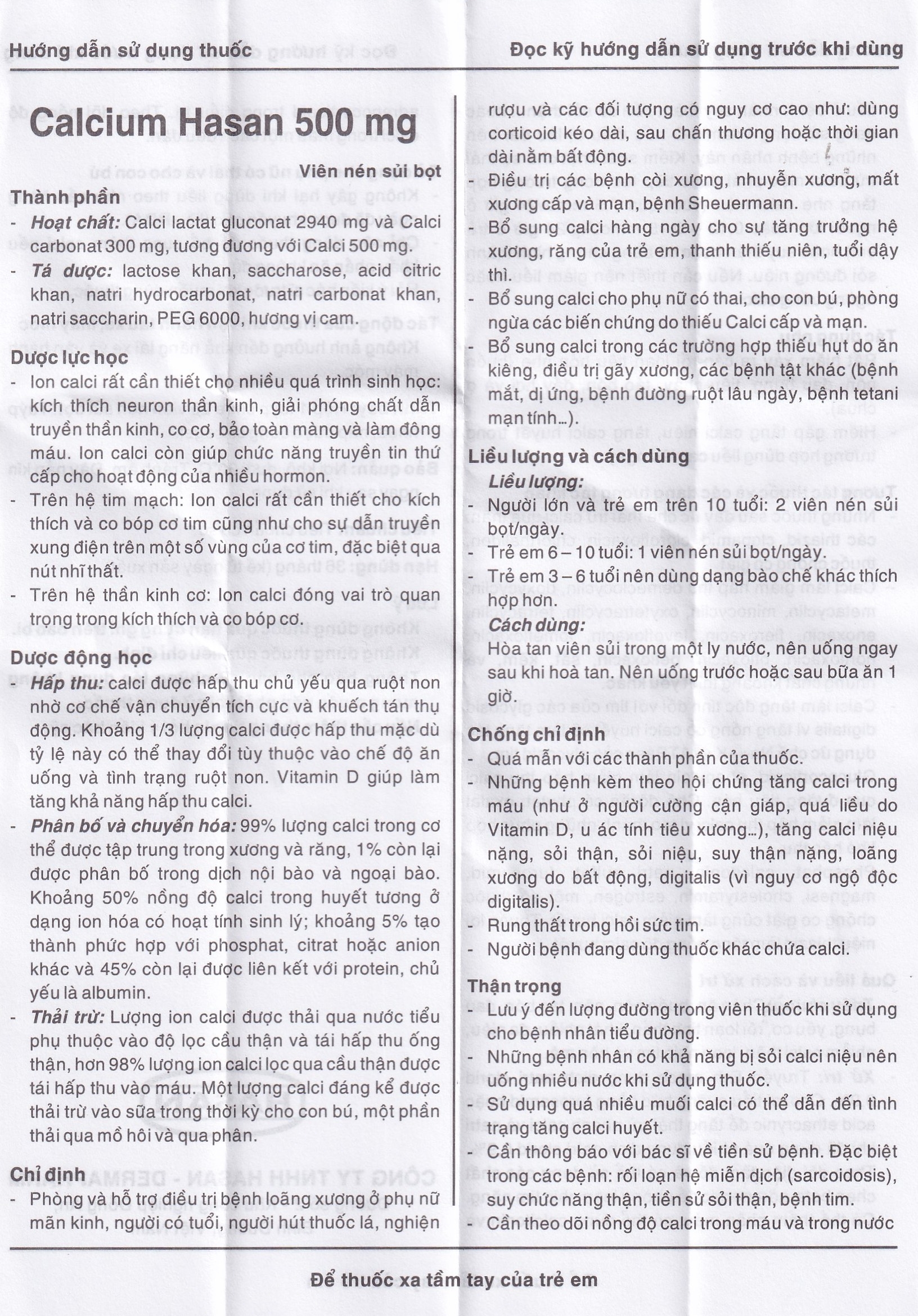 Hình ảnh Viên sủi Calcium Hasan 500mg phòng và hỗ trợ điều trị bệnh loãng xương (20 viên)