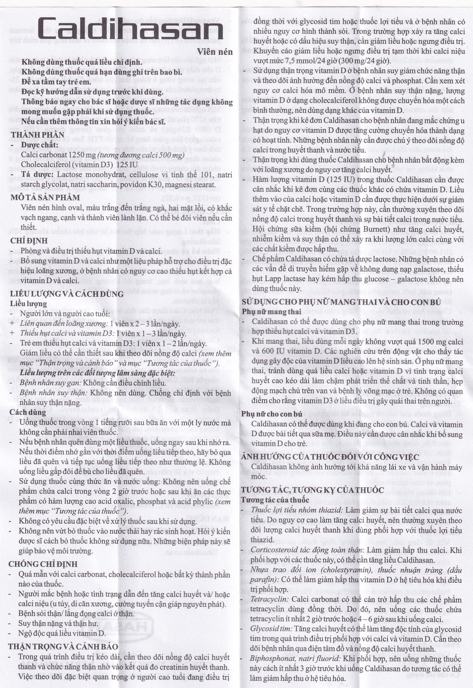 Hình ảnh Thuốc Caldihasan Hasan phòng và điều trị thiếu hụt vitamin D, canxi (3 vỉ x 10 viên)