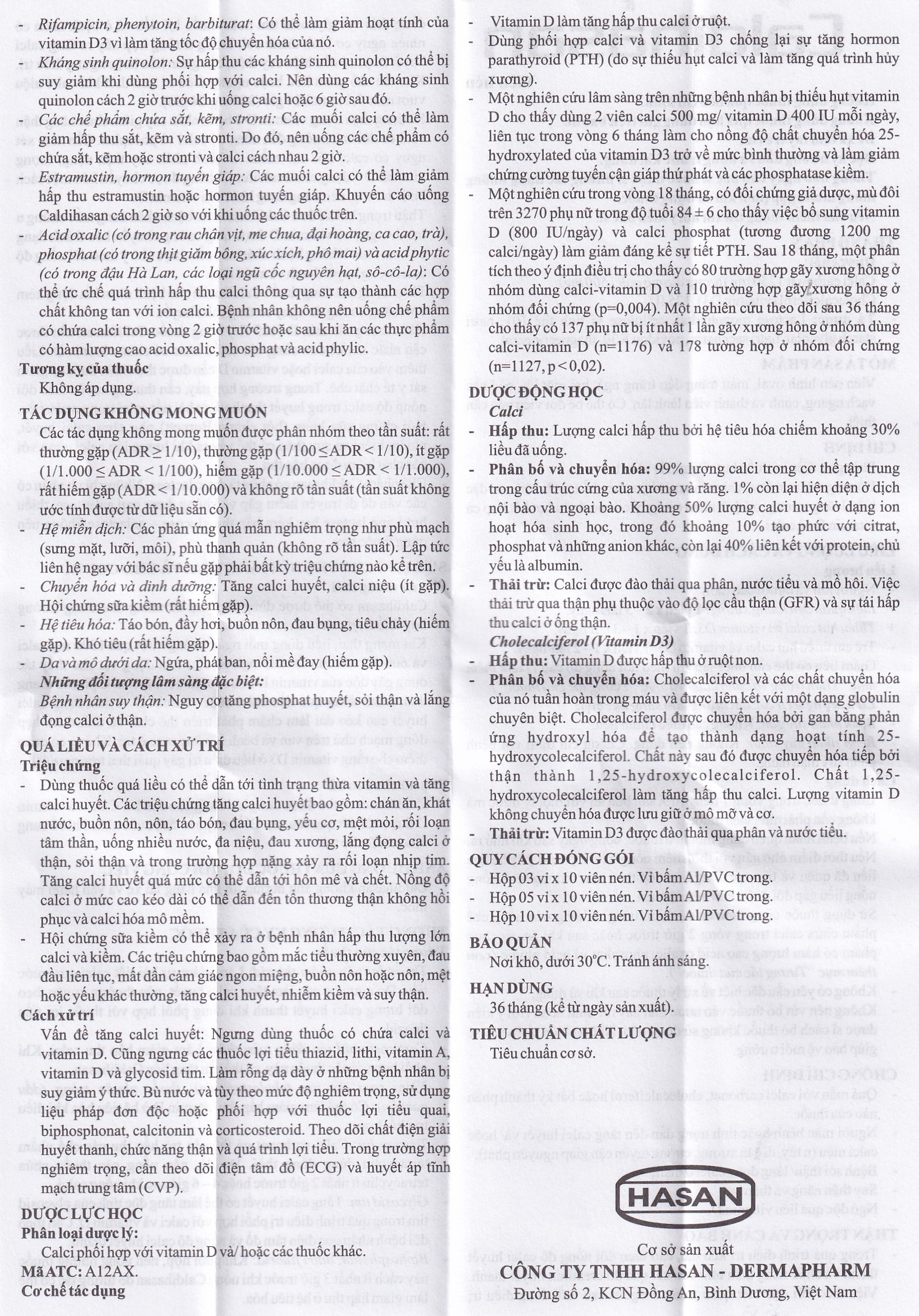 Hình ảnh Thuốc Caldihasan Hasan phòng và điều trị thiếu hụt vitamin D, canxi (3 vỉ x 10 viên)