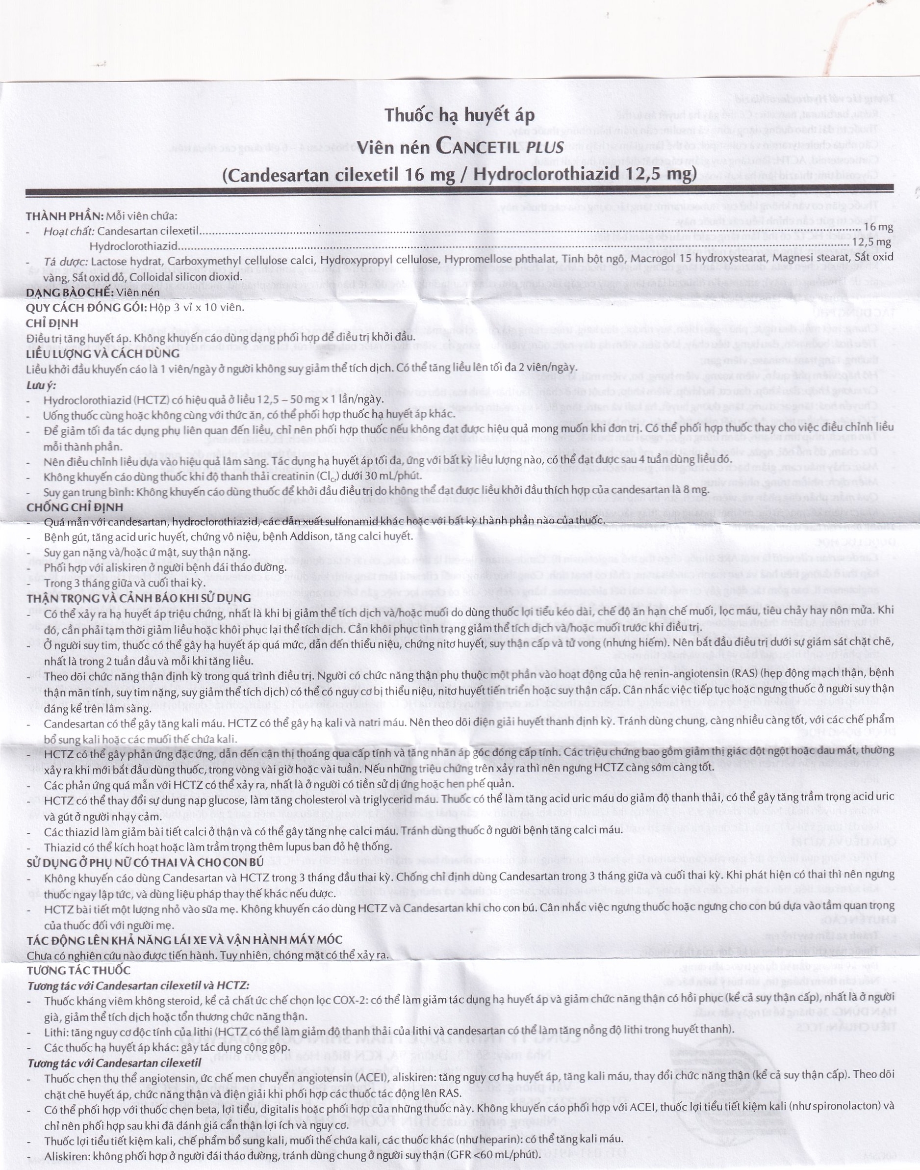 Hình ảnh Thuốc hạ huyết áp Cancetil Plus Shinpoong Deawoo điều trị tăng huyết áp (3 vỉ x 10 viên)