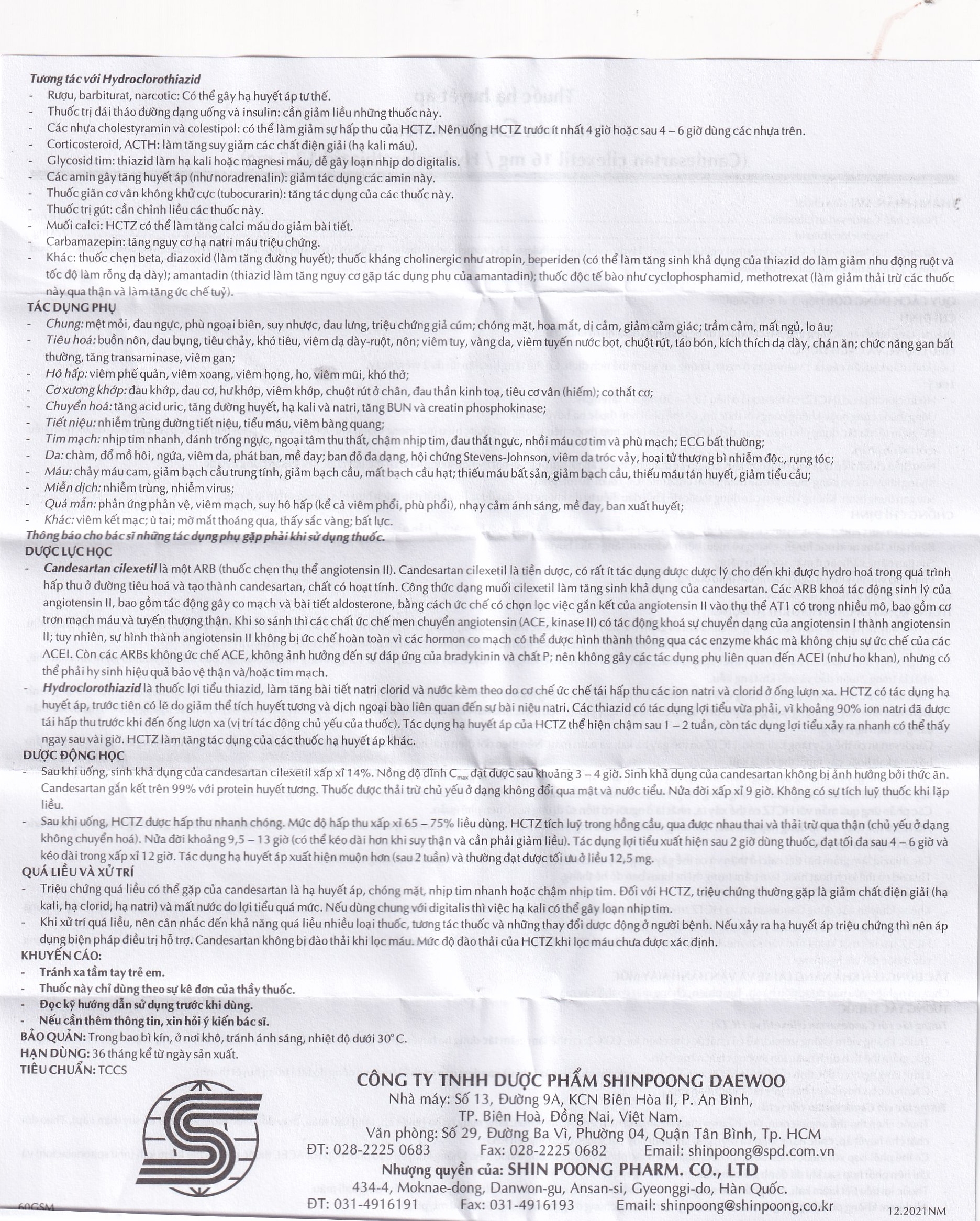 Hình ảnh Thuốc hạ huyết áp Cancetil Plus Shinpoong Deawoo điều trị tăng huyết áp (3 vỉ x 10 viên)