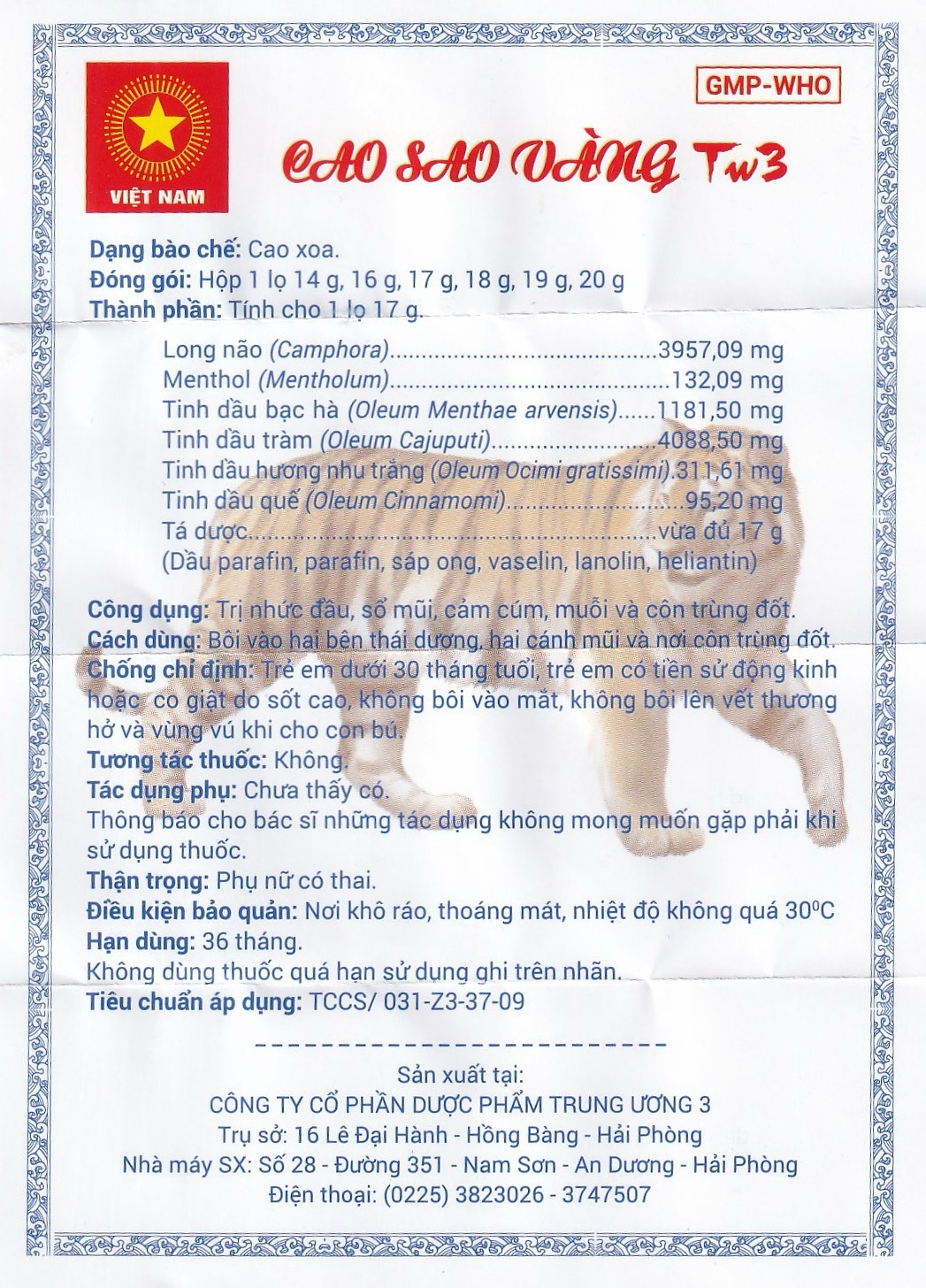 Hình ảnh Cao sao vàng TW3 với thành phần tinh dầu dược liệu dùng trị nhức đầu, sổ mũi, cảm cúm, muỗi và côn trùng đốt (6 lọ 17G)