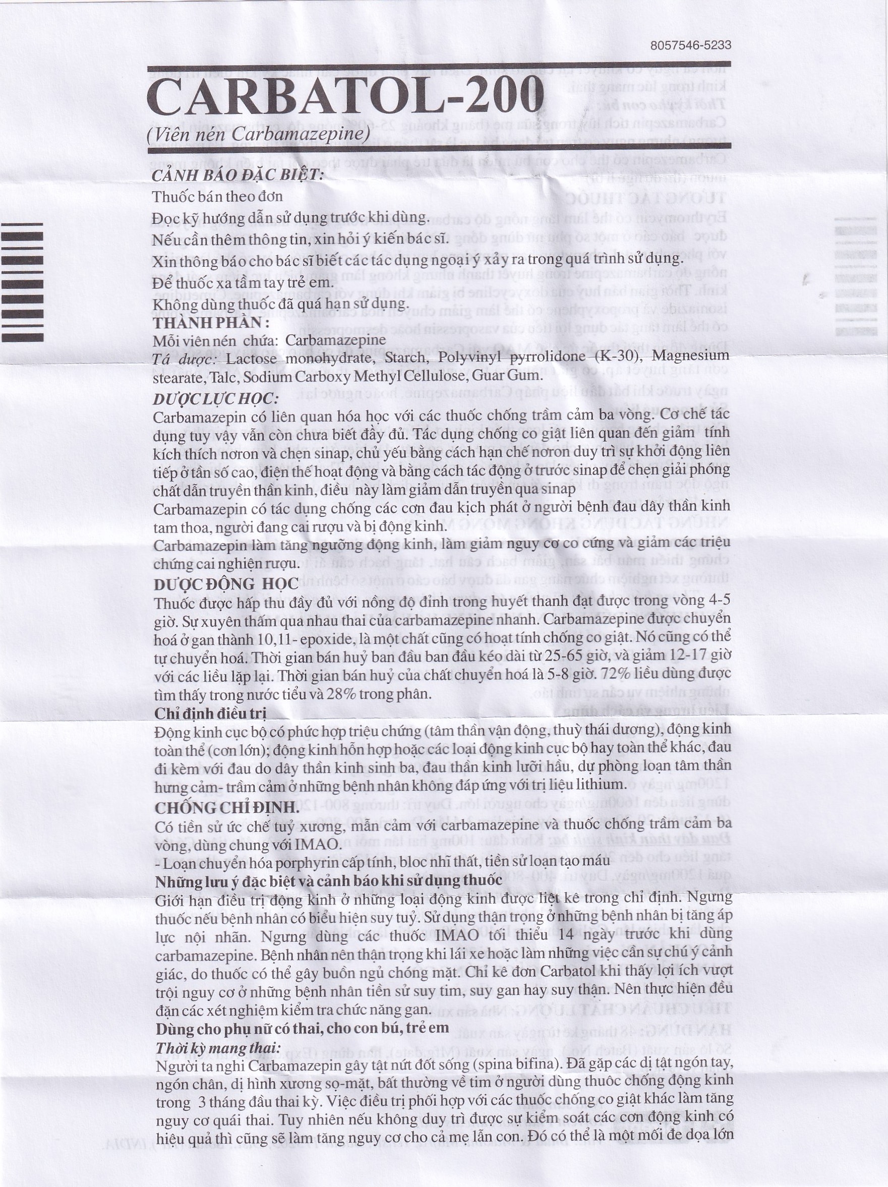 Hình ảnh Thuốc Carbatol 200 Torrent điều trị bệnh động kinh cục bộ (10 vỉ x 10 viên)