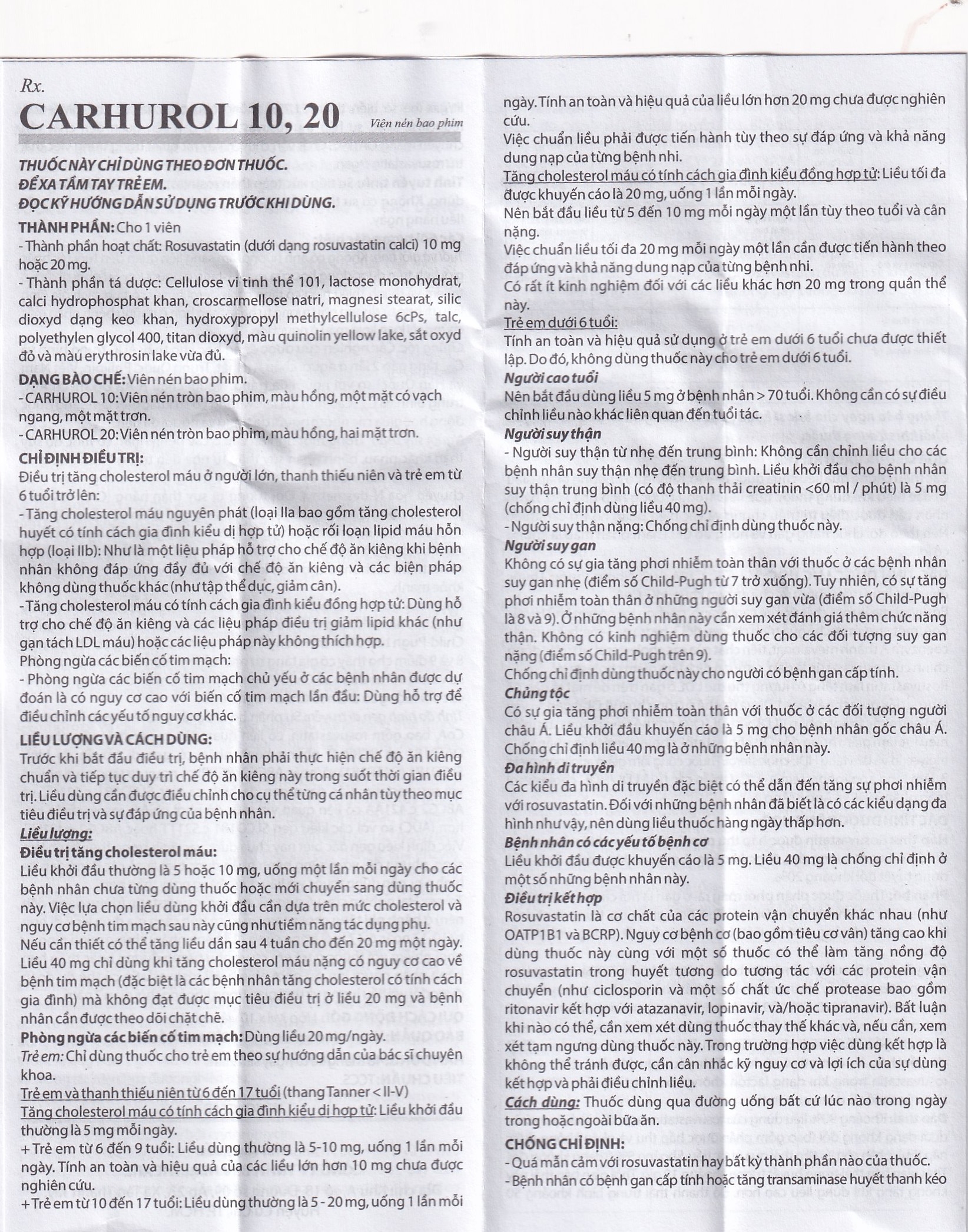 Hình ảnh Thuốc Carhurol 10 BRV điều trị tăng cholesterol máu (3 vỉ x 10 viên)