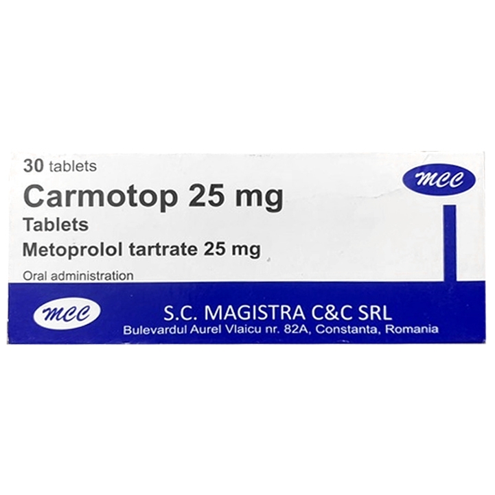 Hình ảnh Thuốc Carmotop 25mg Magistra C&C điều trị tăng huyết áp, đau thắt ngực (3 vỉ x 10 viên)