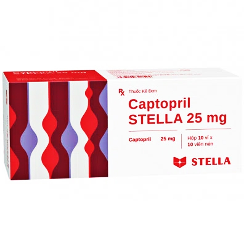 Hình ảnh Thuốc Captopril STELLA 25 mg điều trị tăng huyết áp, suy tim sung huyết, nhồi máu cơ tim (10 vỉ x 10 viên)