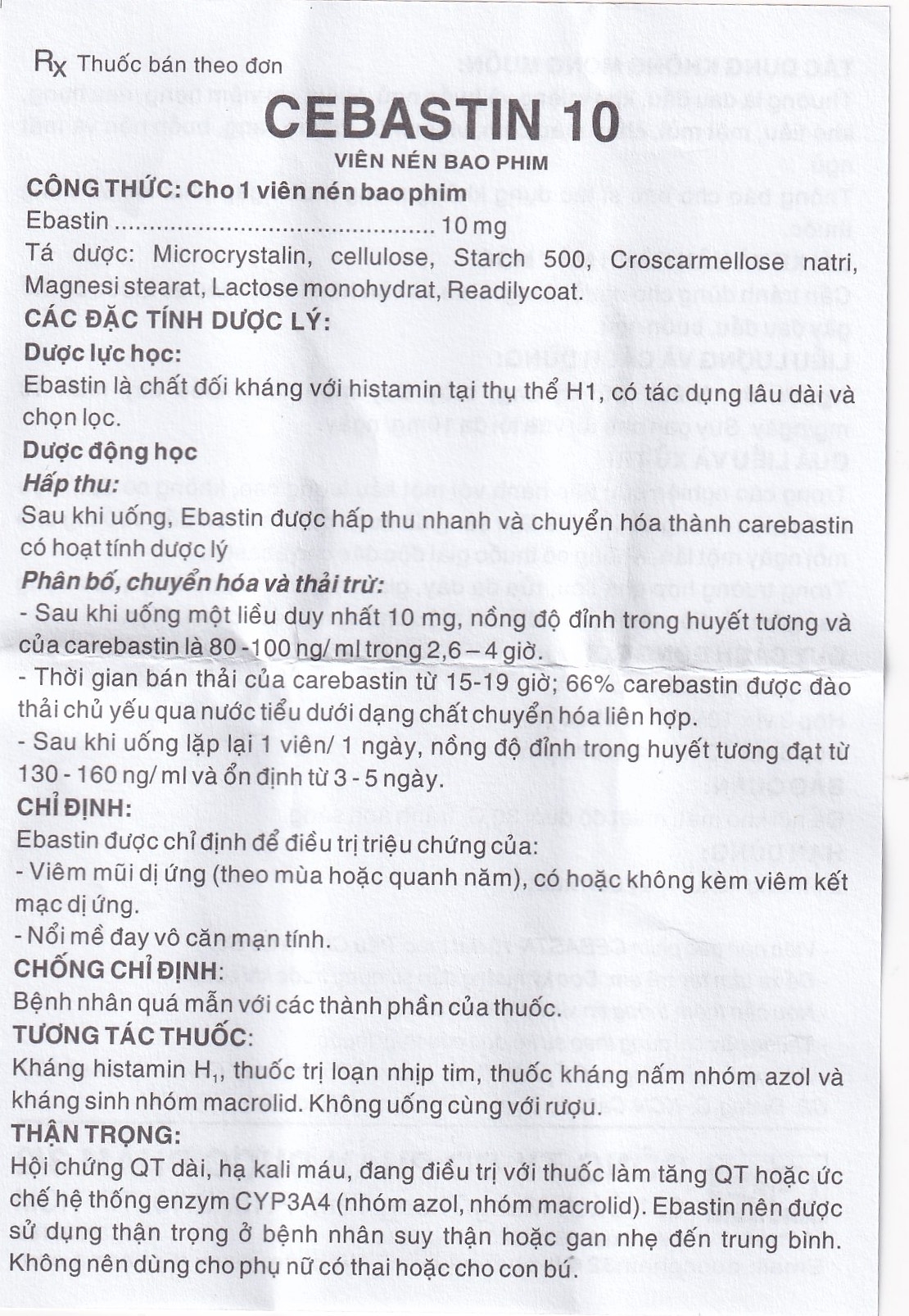 Hình ảnh Thuốc Cebastin10 Dược 3-2 điều trị viêm mũi dị ứng, mày đay (3 vỉ x 10 viên)