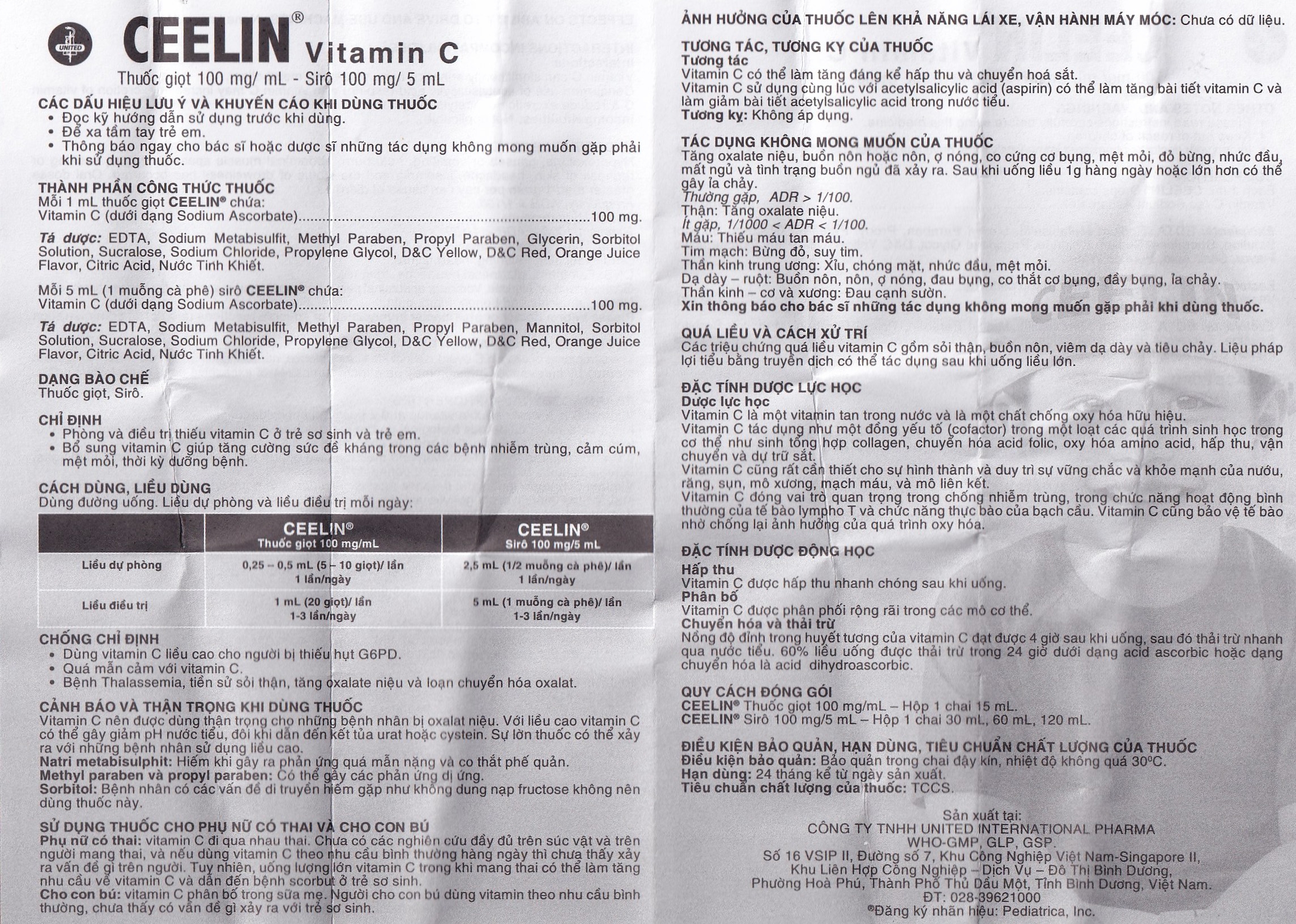 Hình ảnh Siro Ceelin United bổ sung vitamin C, tăng cường sức đề kháng (120ml)