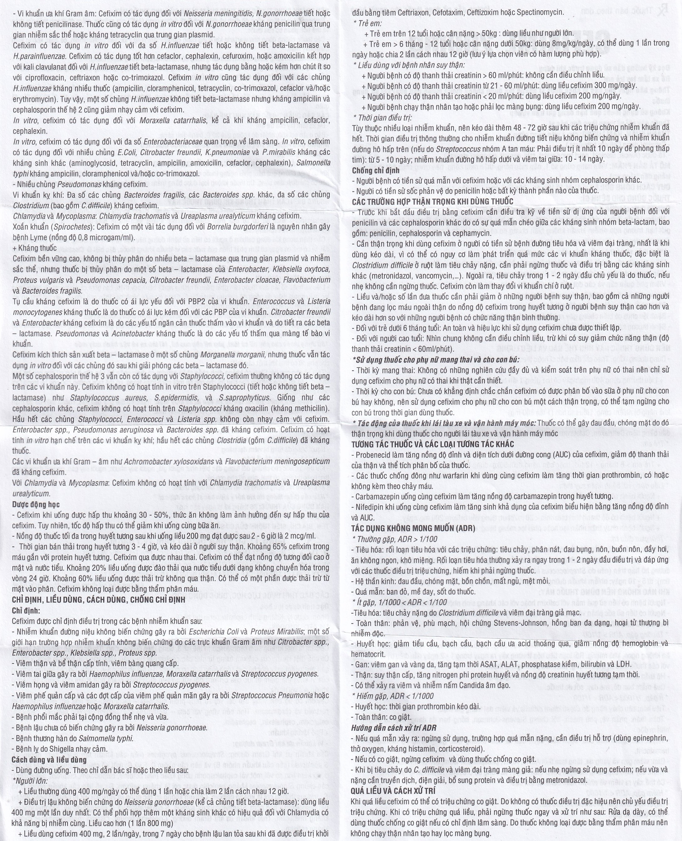 Hình ảnh Thuốc Cefixime 200mg Tv.Pharma điều trị các bệnh nhiễm khuẩn đường niệu, viêm thận (2 vỉ x 10 viên)