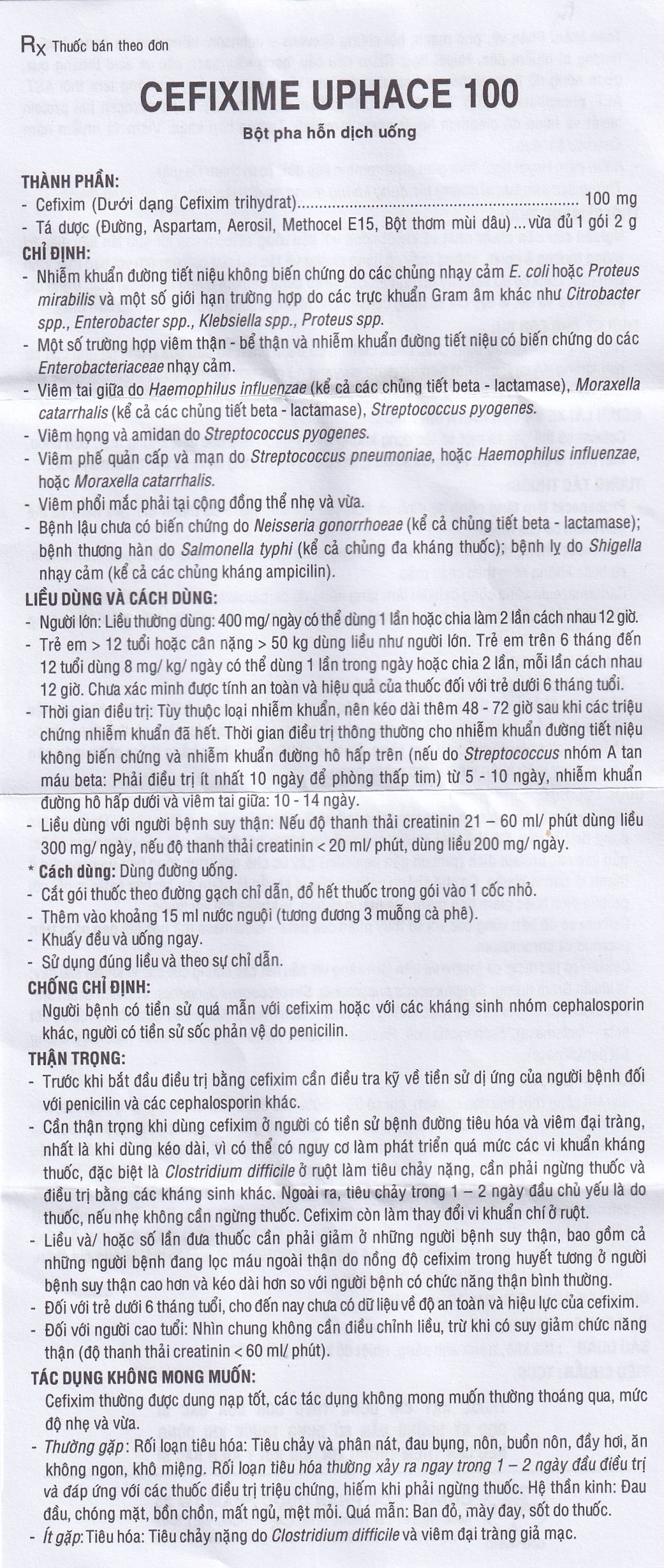 Hình ảnh Bột pha hỗn dịch uống Cefixime Uphace 100mg điều trị nhiễm khuẩn (10 gói x 2g)