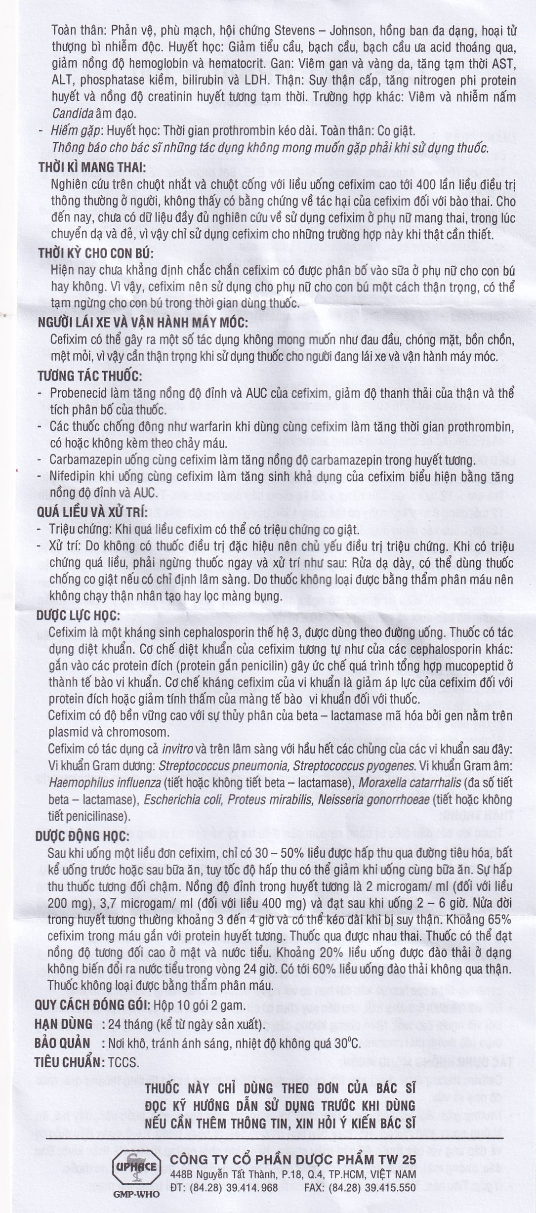 Hình ảnh Bột pha hỗn dịch uống Cefixime Uphace 100mg điều trị nhiễm khuẩn (10 gói x 2g)