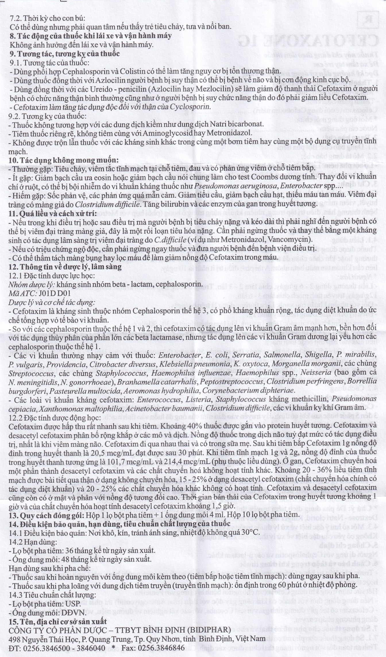 Hình ảnh Bột pha tiêm Cefotaxone 1g Bidiphar điều trị các bệnh nhiễm khuẩn nặng (10 lọ)