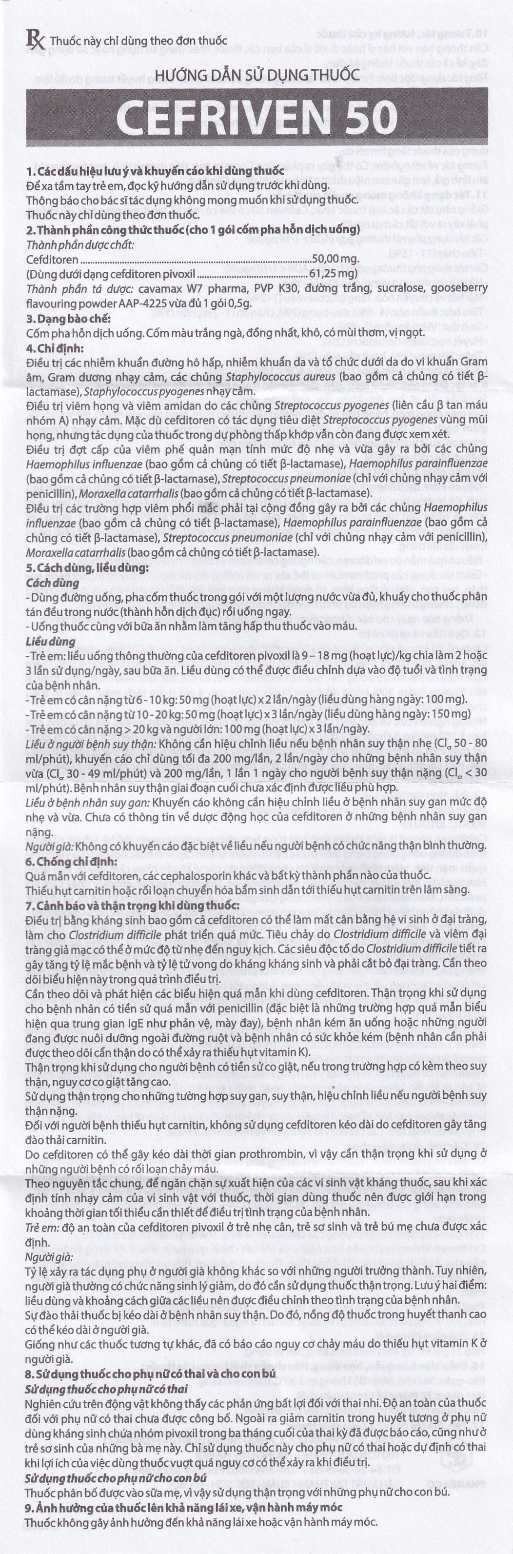 Hình ảnh Cốm pha hỗn dịch uống Cefriven 50 điều trị nhiễm khuẩn đường hô hấp, nhiễm khuẩn da, viêm họng, viêm amidan (21 gói x 0.5g)