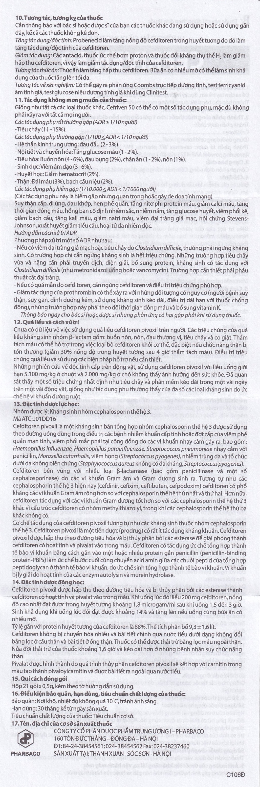 Hình ảnh Cốm pha hỗn dịch uống Cefriven 50 điều trị nhiễm khuẩn đường hô hấp, nhiễm khuẩn da, viêm họng, viêm amidan (21 gói x 0.5g)