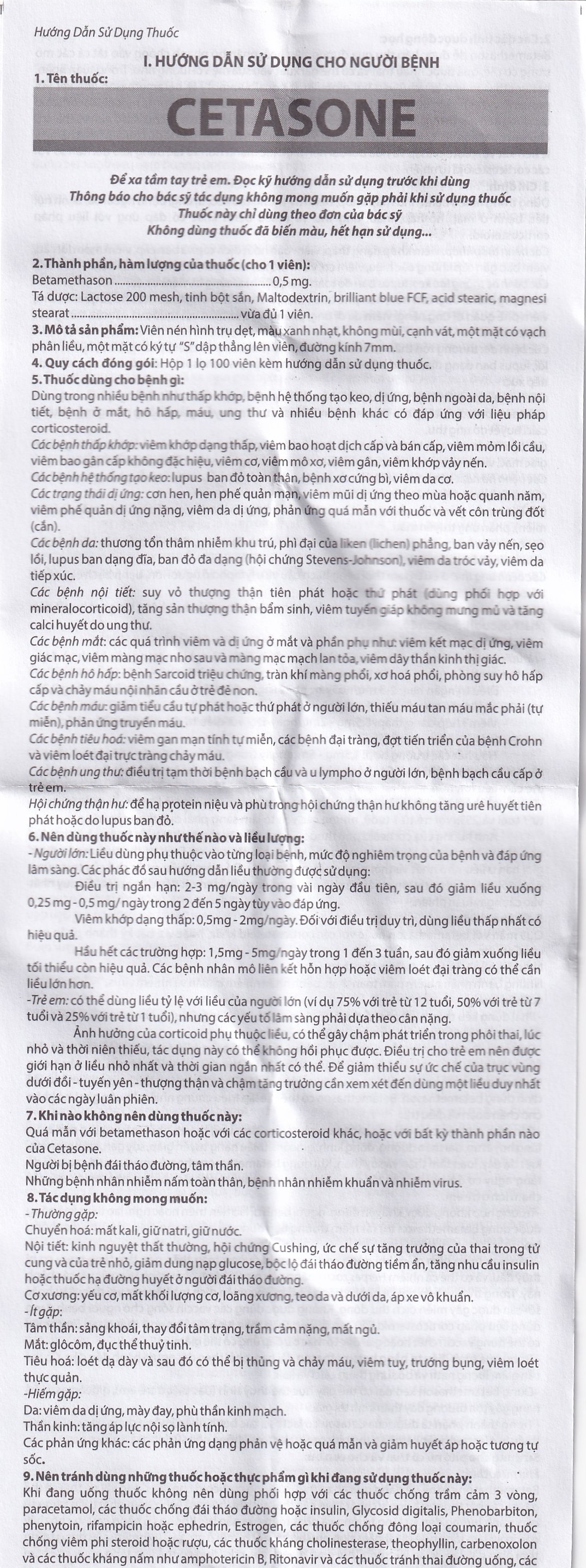 Hình ảnh Thuốc Cetasone 0.5mg Pharbaco điều trị thấp khớp, bệnh hệ thống tạo keo (100 viên)