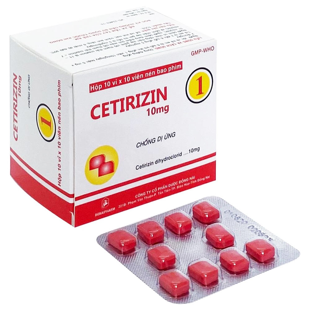 Hình ảnh Thuốc Cetirizin 10mg Donaipharm điều trị các bệnh dị ứng, mề đay mãn tính (10 vỉ x 10 viên)