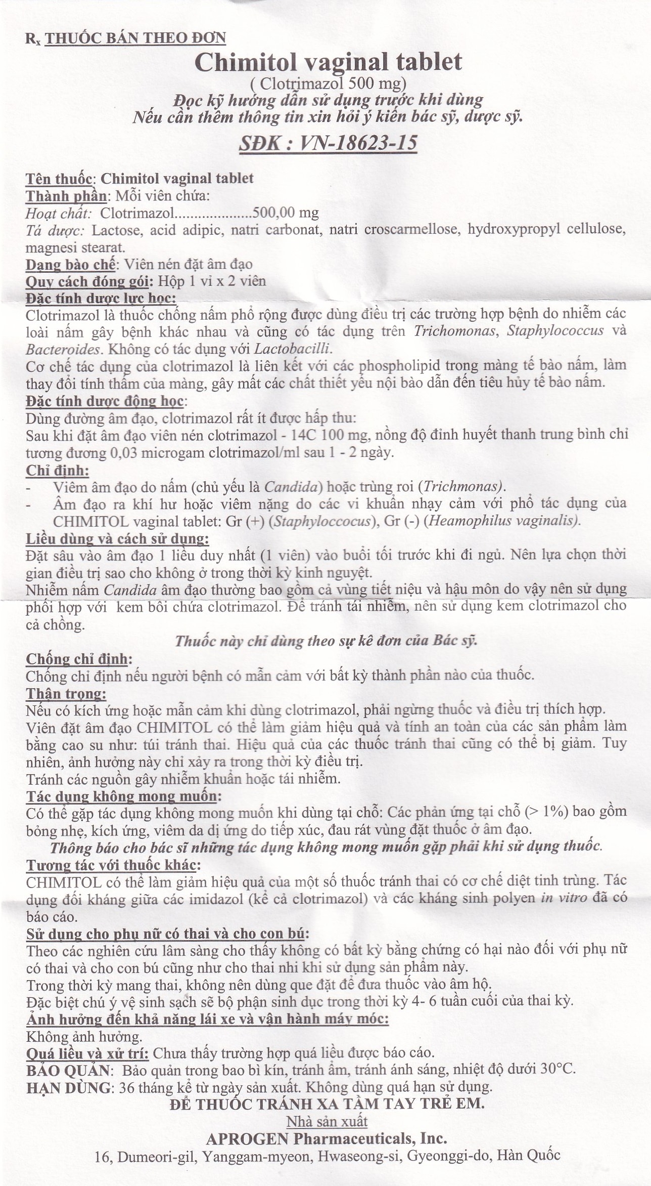 Hình ảnh Viên đặt âm đạo Chimitol Vaginal Tab Aprogen điều trị viêm âm đạo do nấm (1 vỉ x 2 viên)