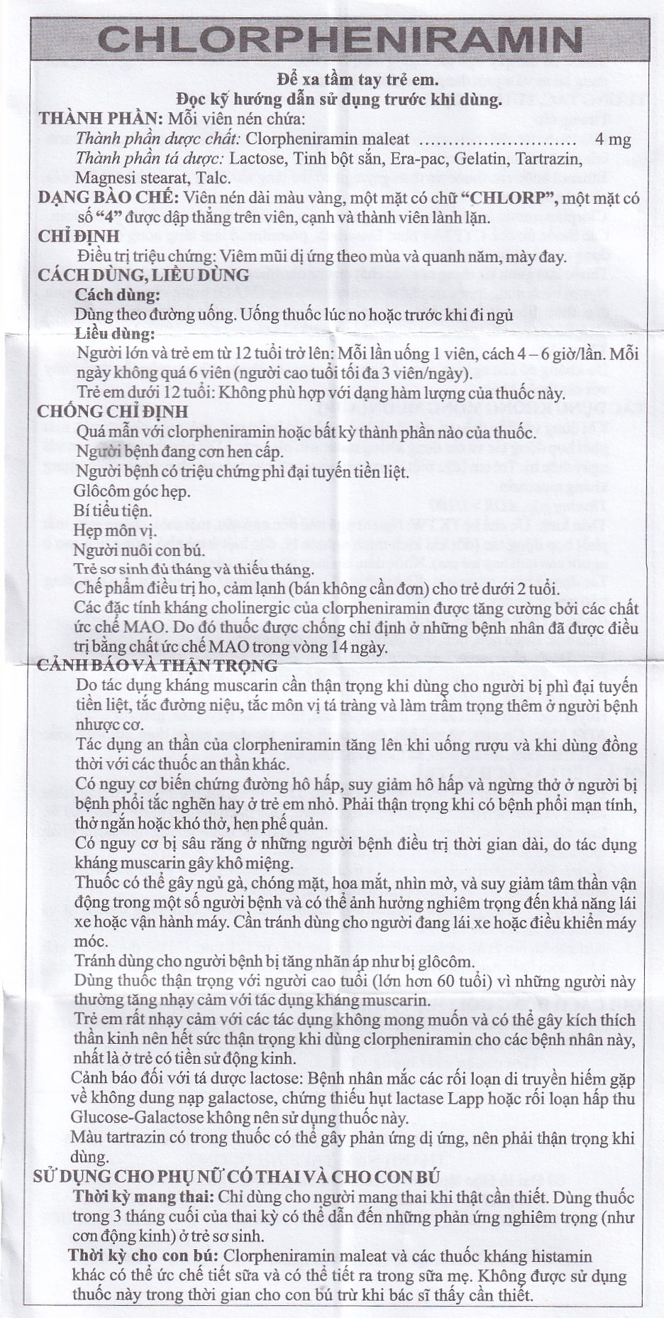 Hình ảnh Thuốc Chlorpheniramin 4mg Fourdiphar điều trị viêm mũi dị ứng, mày đay (10 vỉ x 20 viên)