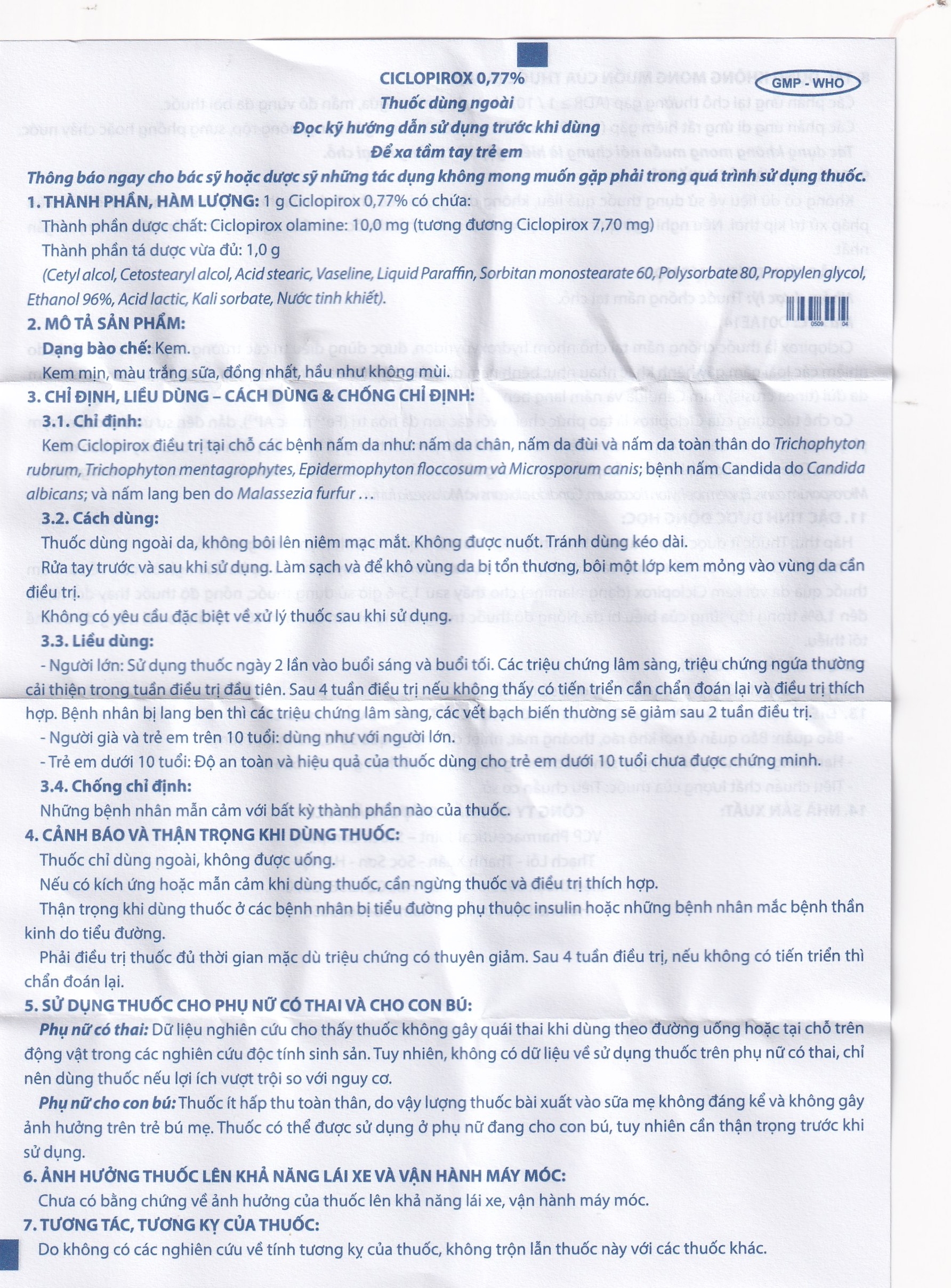 Hình ảnh Kem bôi da Ciclopirox 0,77% VCP điều trị nấm da chân, nấm da đùi và nấm da toàn thân (15g)