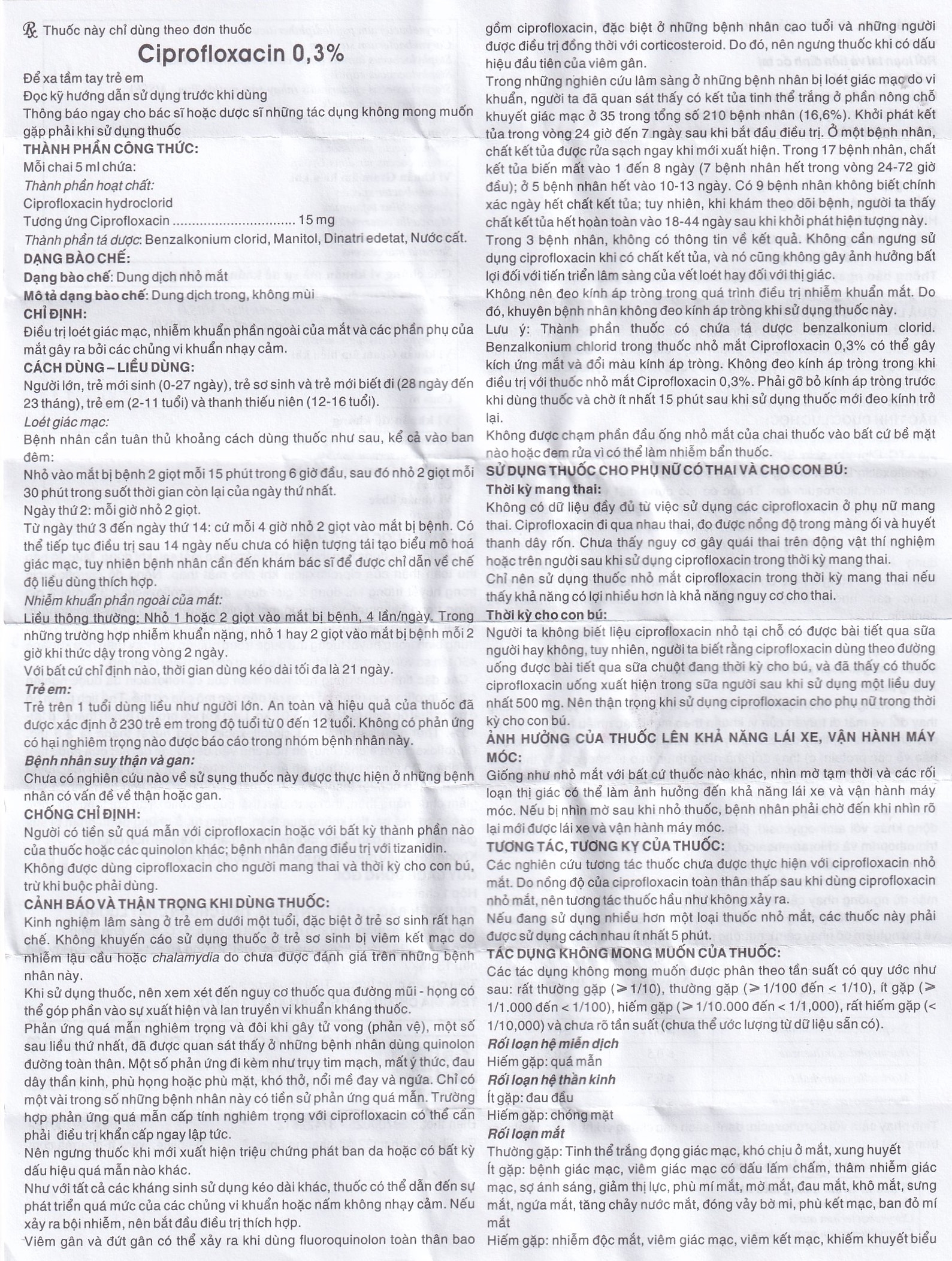 Hình ảnh Thuốc nhỏ mắt Ciprofloxacin 0.3% Dược 3-2 điều trị loét giác mạc (5ml)