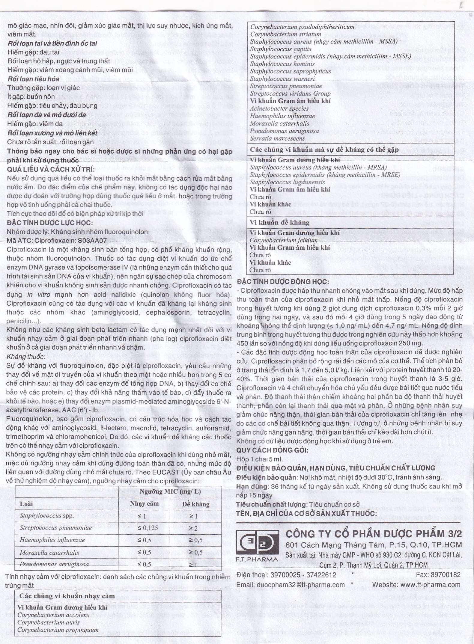 Hình ảnh Thuốc nhỏ mắt Ciprofloxacin 0.3% Dược 3-2 điều trị loét giác mạc (5ml)