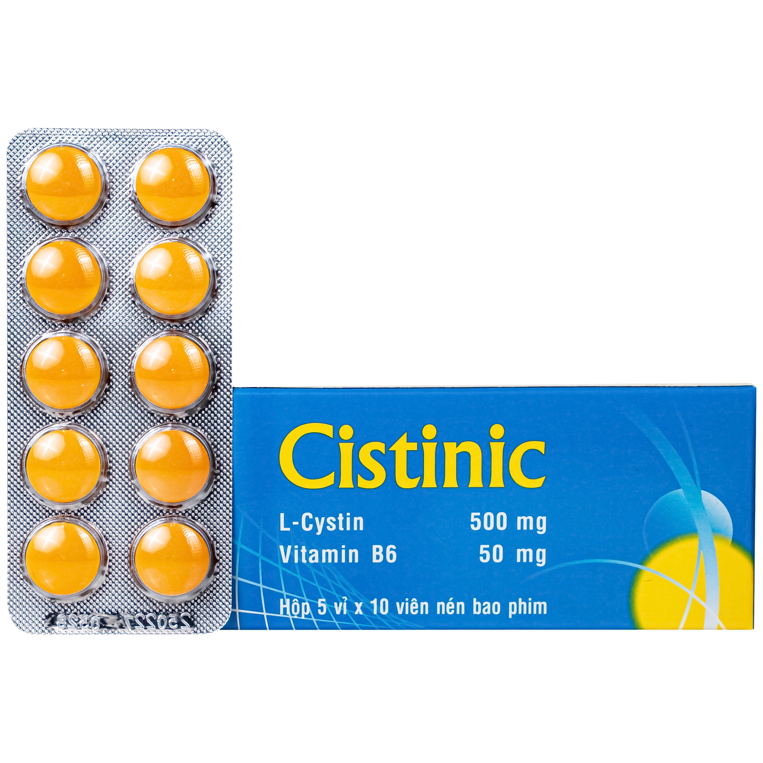 Hình ảnh Thuốc Cistinic 500/50mg Usa-Nic Pharma Điều trị bệnh lý liên quan đến tóc, loạn dưỡng móng, chậm liền sẹo giác mạc (5 vỉ x 10 viên)