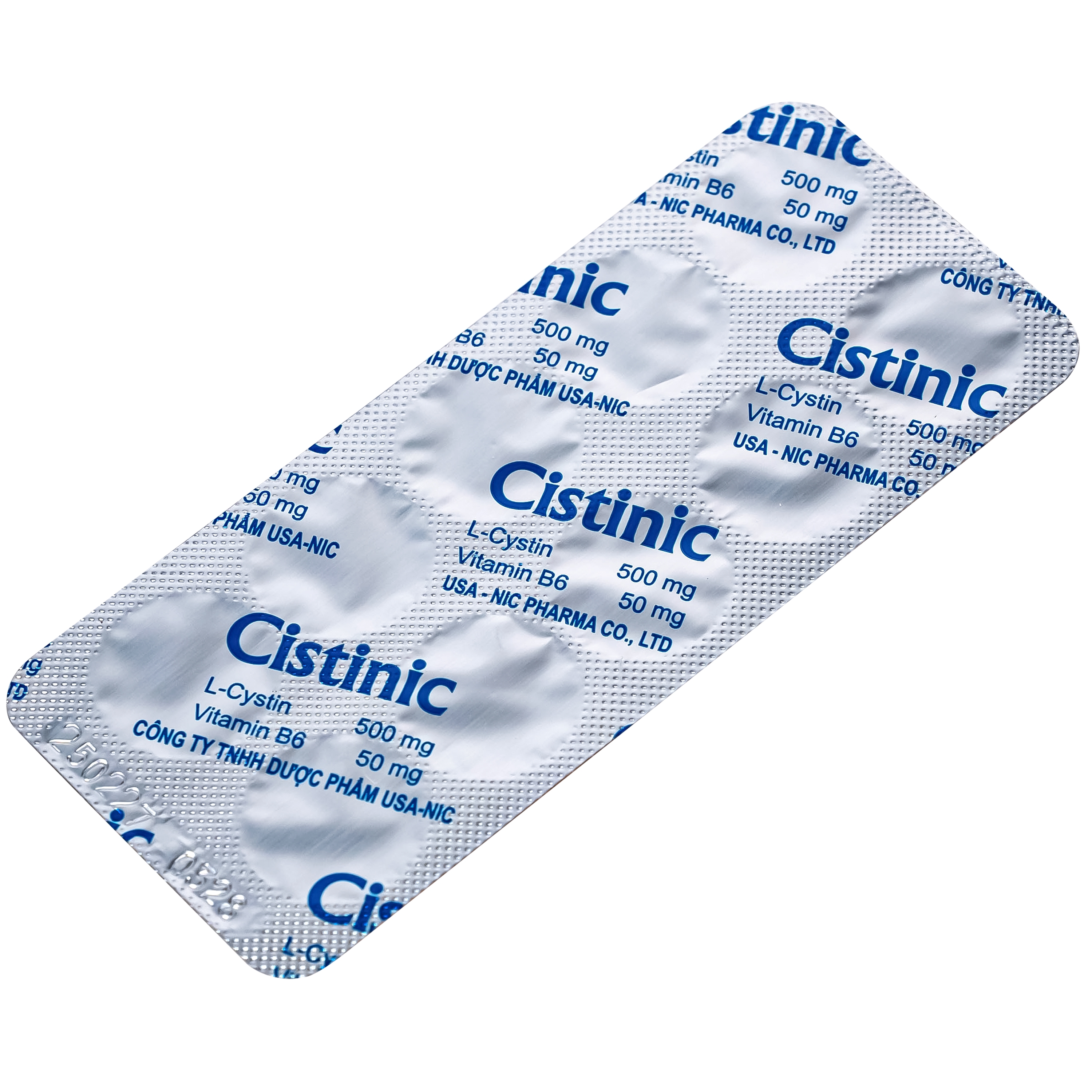 Hình ảnh Thuốc Cistinic 500/50mg Usa-Nic Pharma Điều trị bệnh lý liên quan đến tóc, loạn dưỡng móng, chậm liền sẹo giác mạc (5 vỉ x 10 viên)